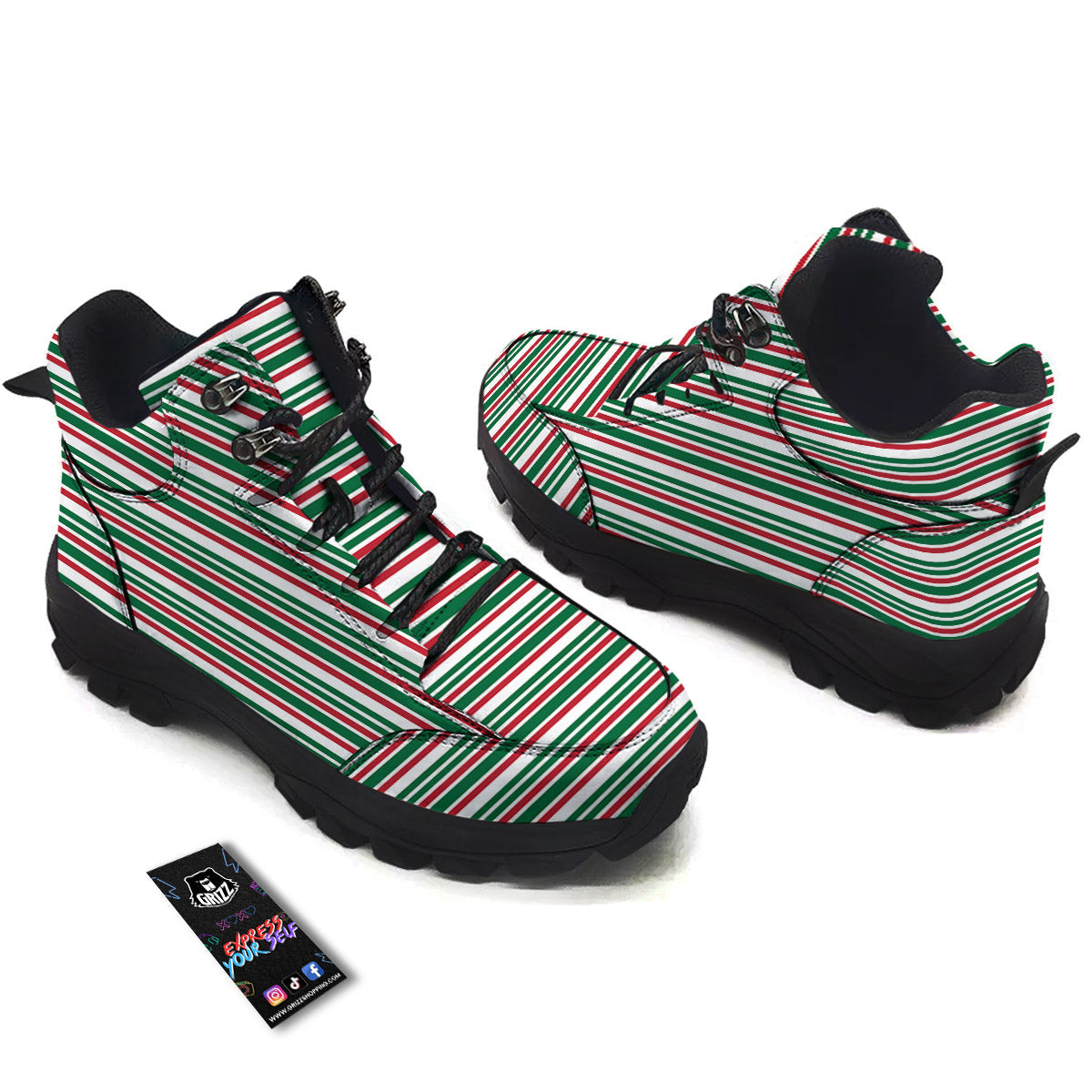 Stripe Candy Cane Print Pattern Hiking Shoes-grizzshop