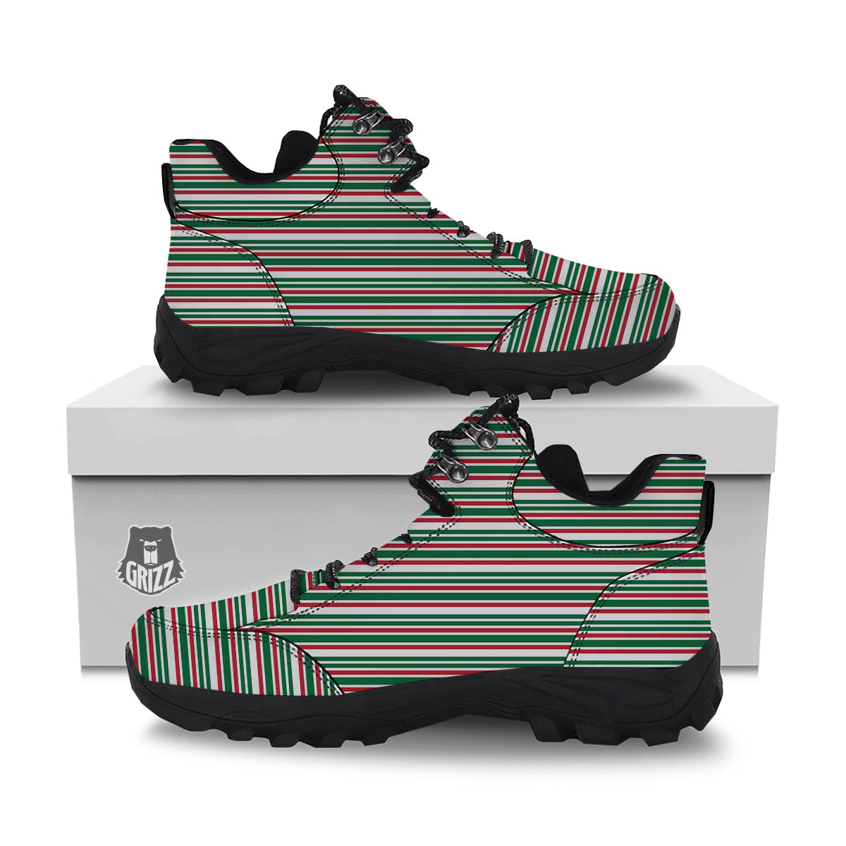 Stripe Candy Cane Print Pattern Hiking Shoes-grizzshop