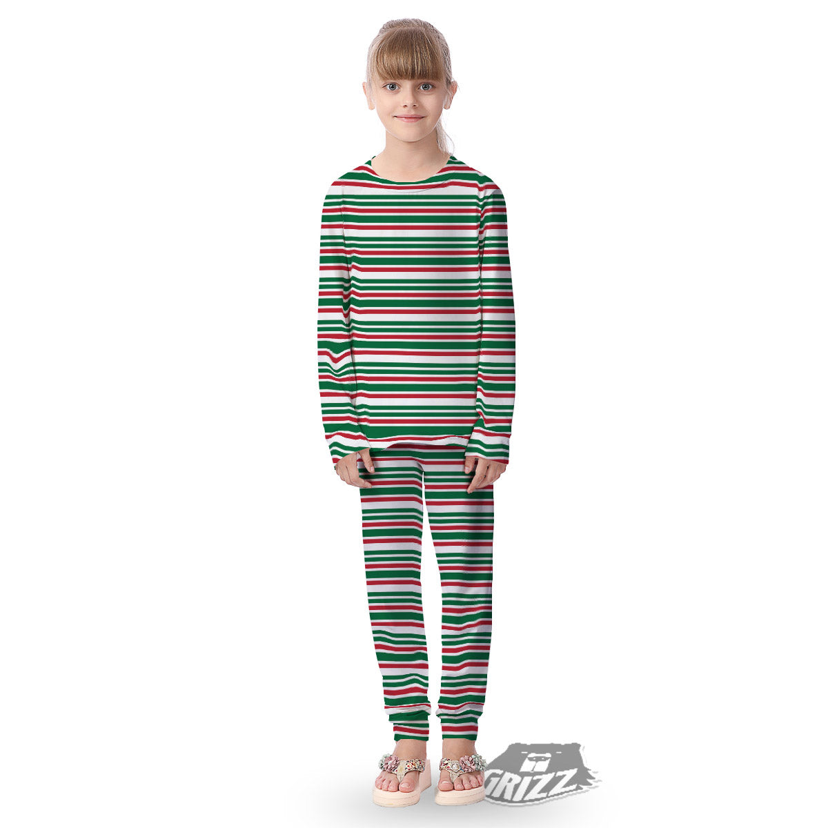 Stripe Candy Cane Print Pattern Kid's Pajamas-grizzshop