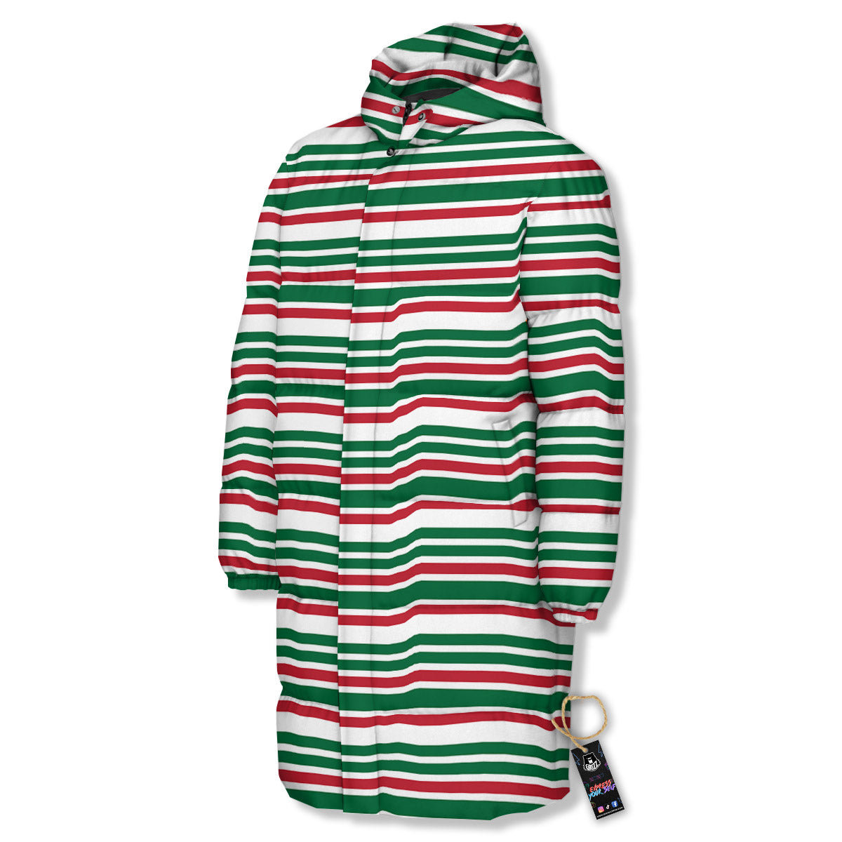 Stripe Candy Cane Print Pattern Long Down Jacket-grizzshop
