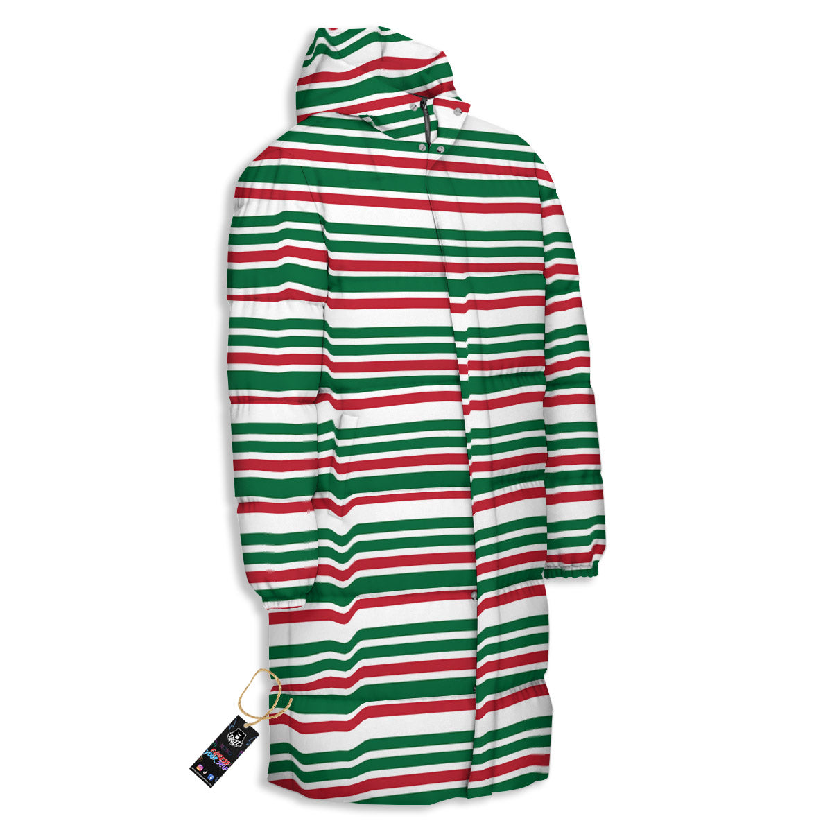 Stripe Candy Cane Print Pattern Long Down Jacket-grizzshop