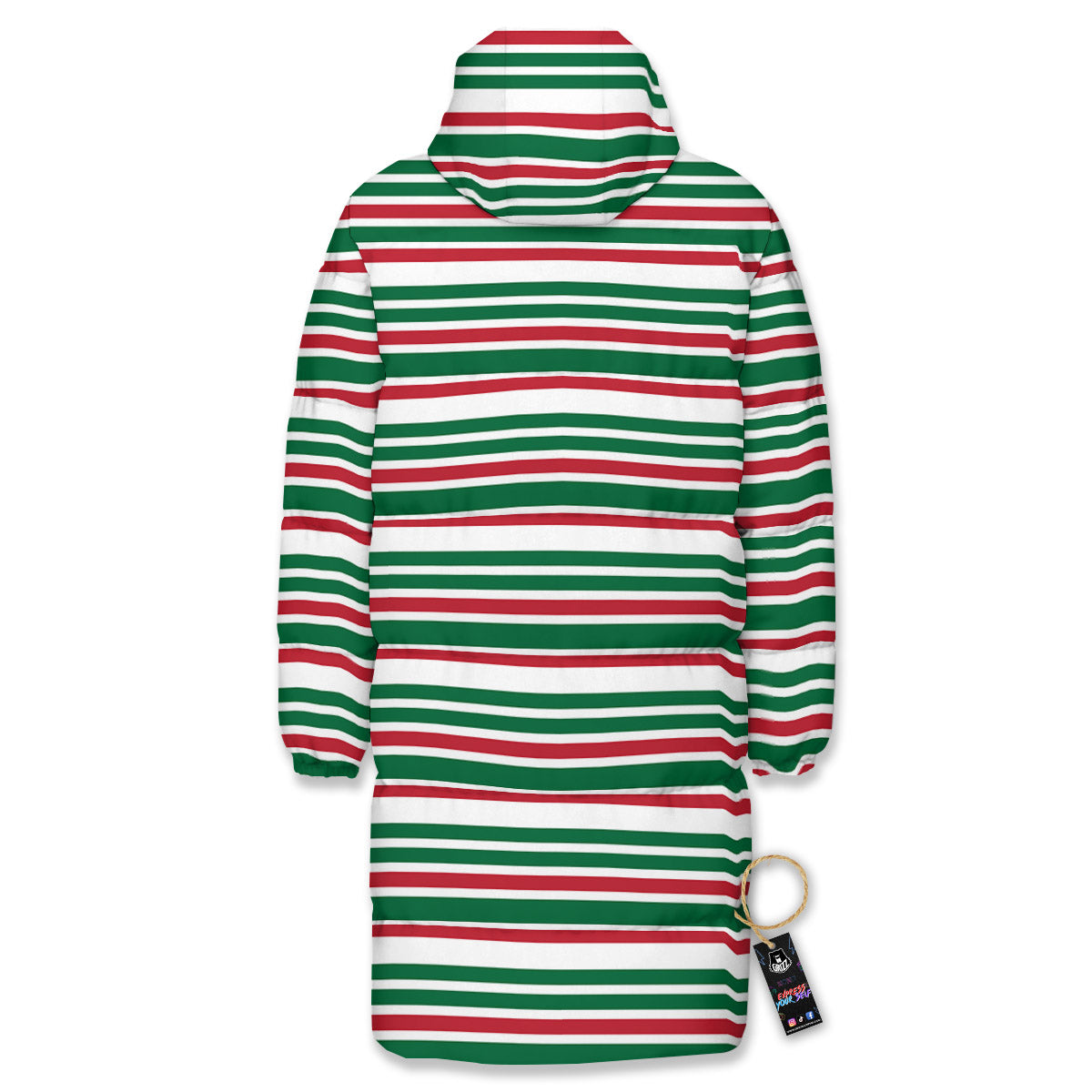 Stripe Candy Cane Print Pattern Long Down Jacket-grizzshop
