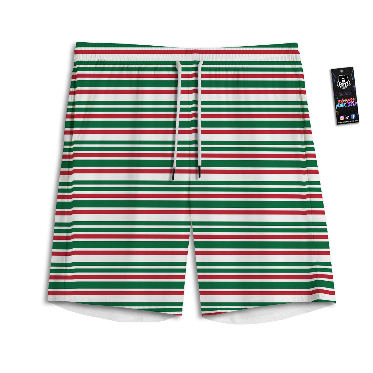 Stripe Candy Cane Print Pattern Men's Athletic Shorts