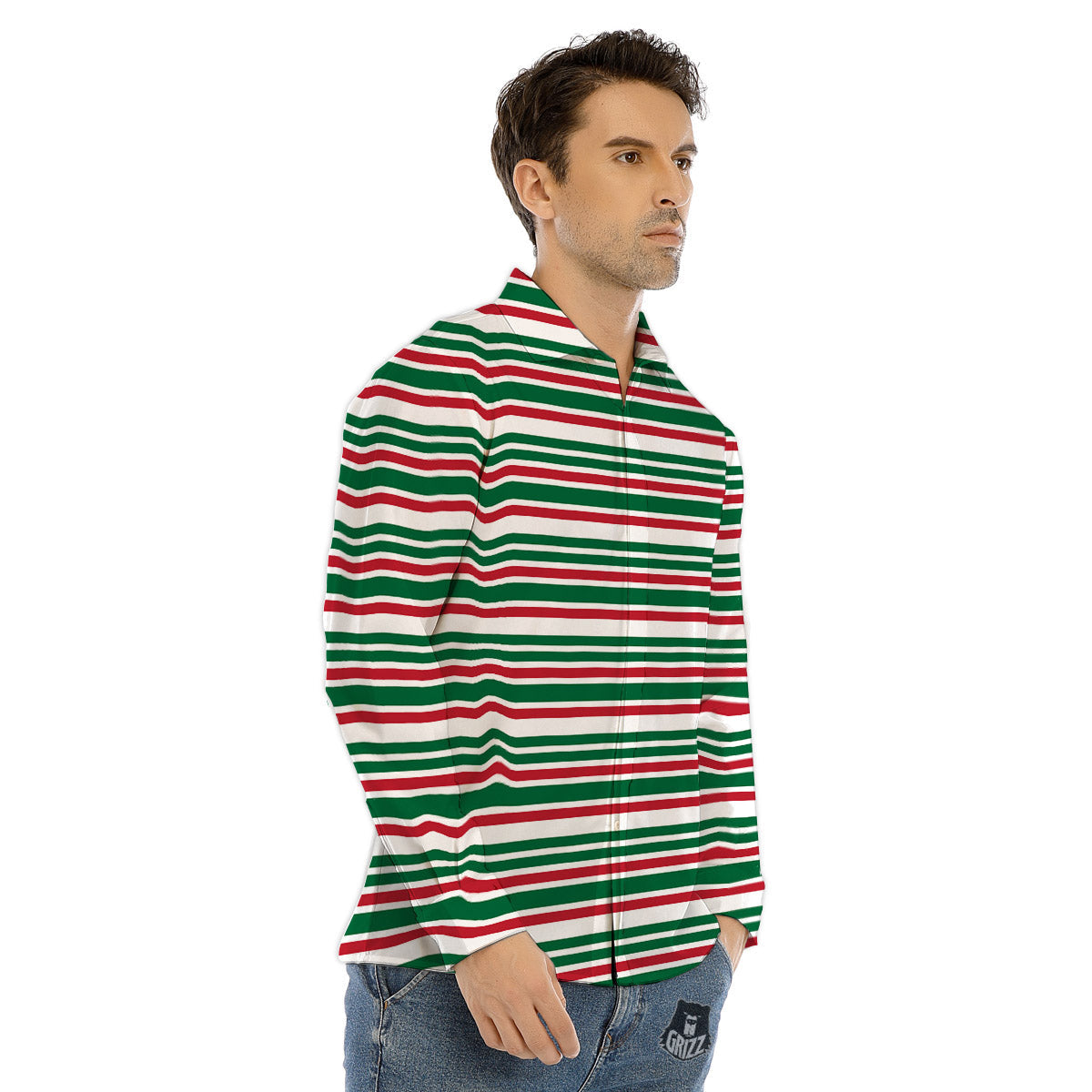 Stripe Candy Cane Print Pattern Men's Dress Shirts-grizzshop
