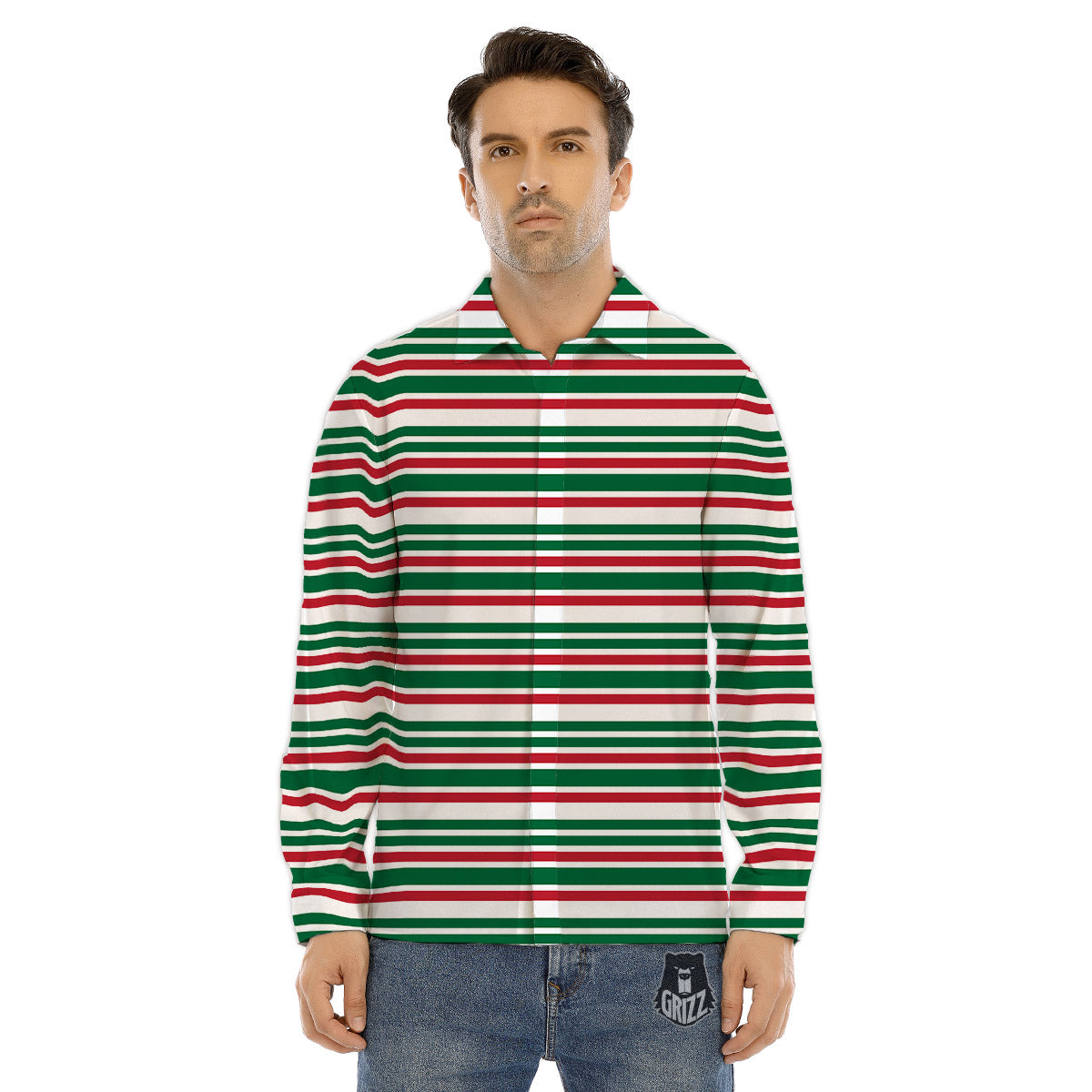 Stripe Candy Cane Print Pattern Men's Dress Shirts-grizzshop
