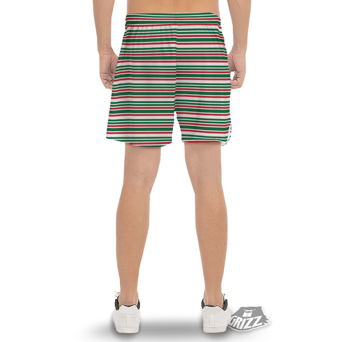 Stripe Candy Cane Print Pattern Men's Gym Shorts-grizzshop