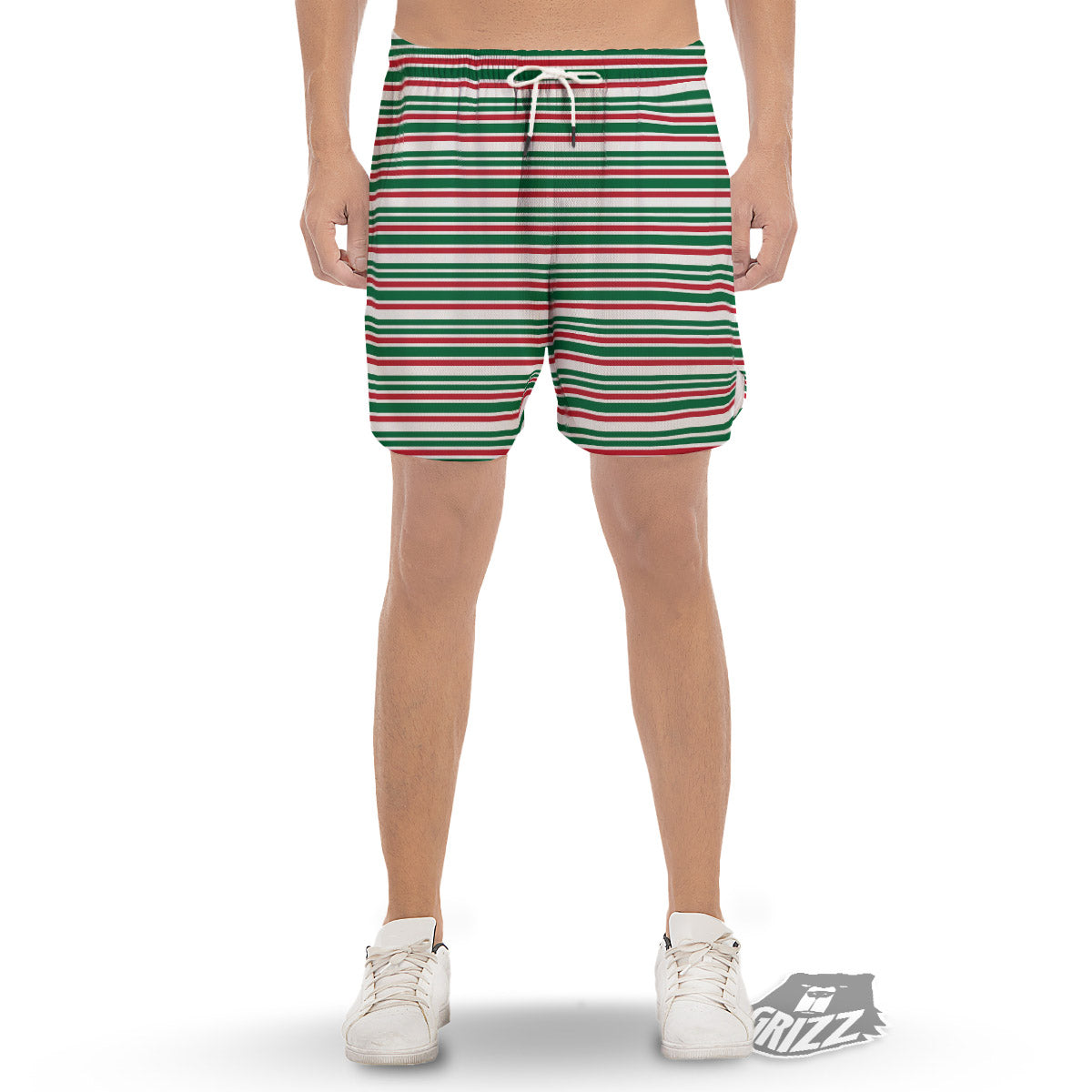 Stripe Candy Cane Print Pattern Men's Gym Shorts-grizzshop