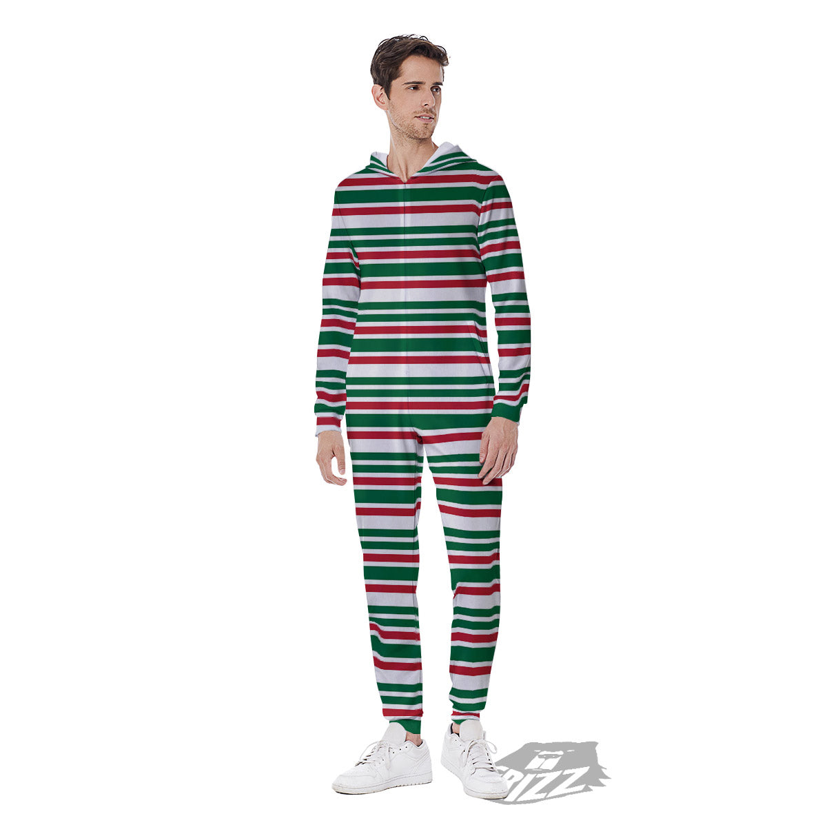 Stripe Candy Cane Print Pattern Men's Jumpsuit-grizzshop