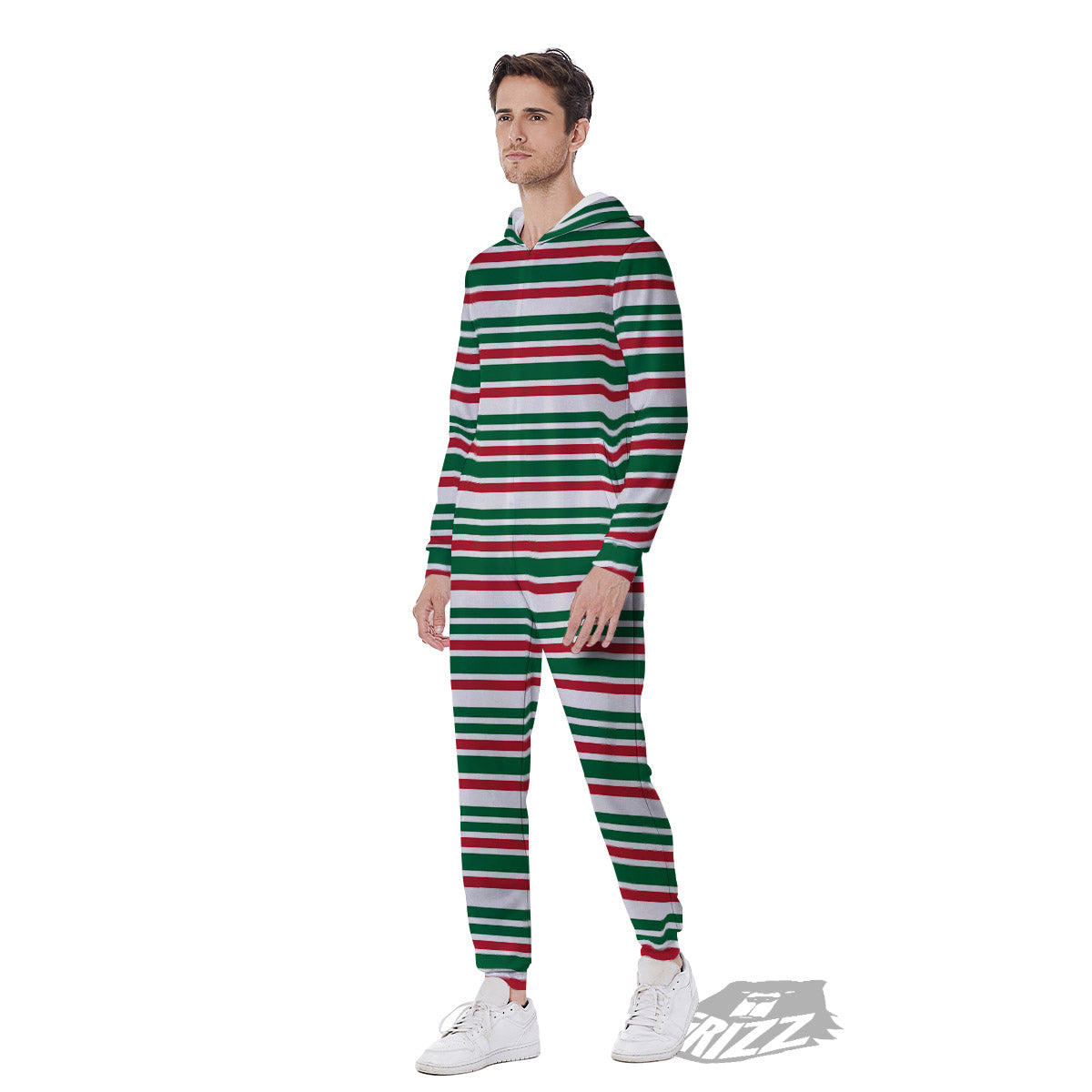 Stripe Candy Cane Print Pattern Men's Jumpsuit-grizzshop