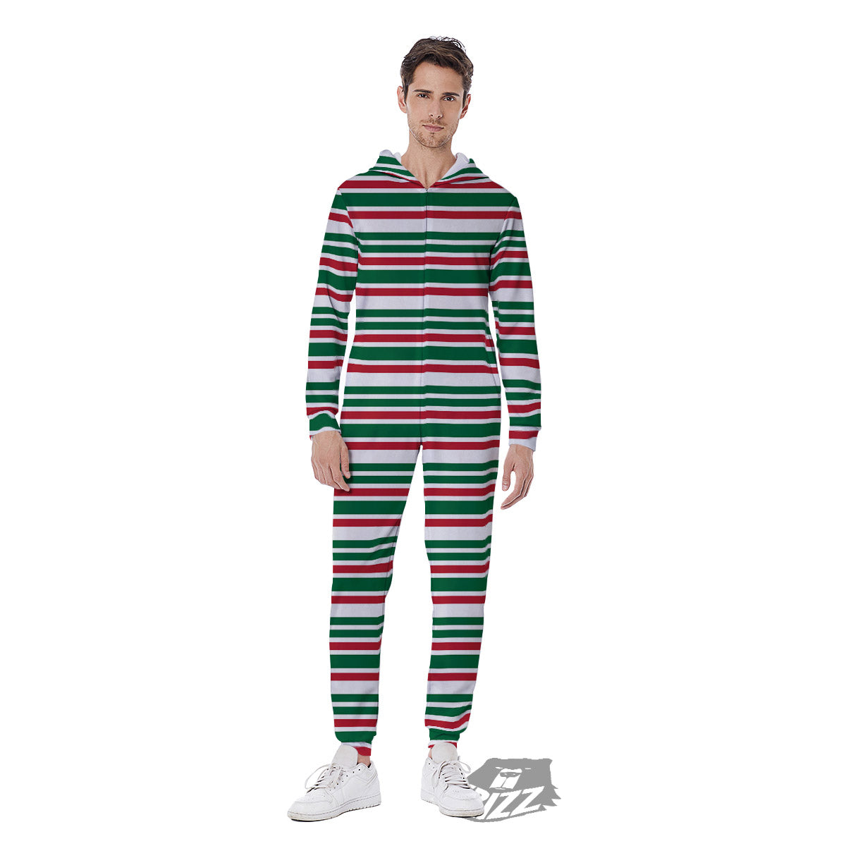 Stripe Candy Cane Print Pattern Men's Jumpsuit-grizzshop