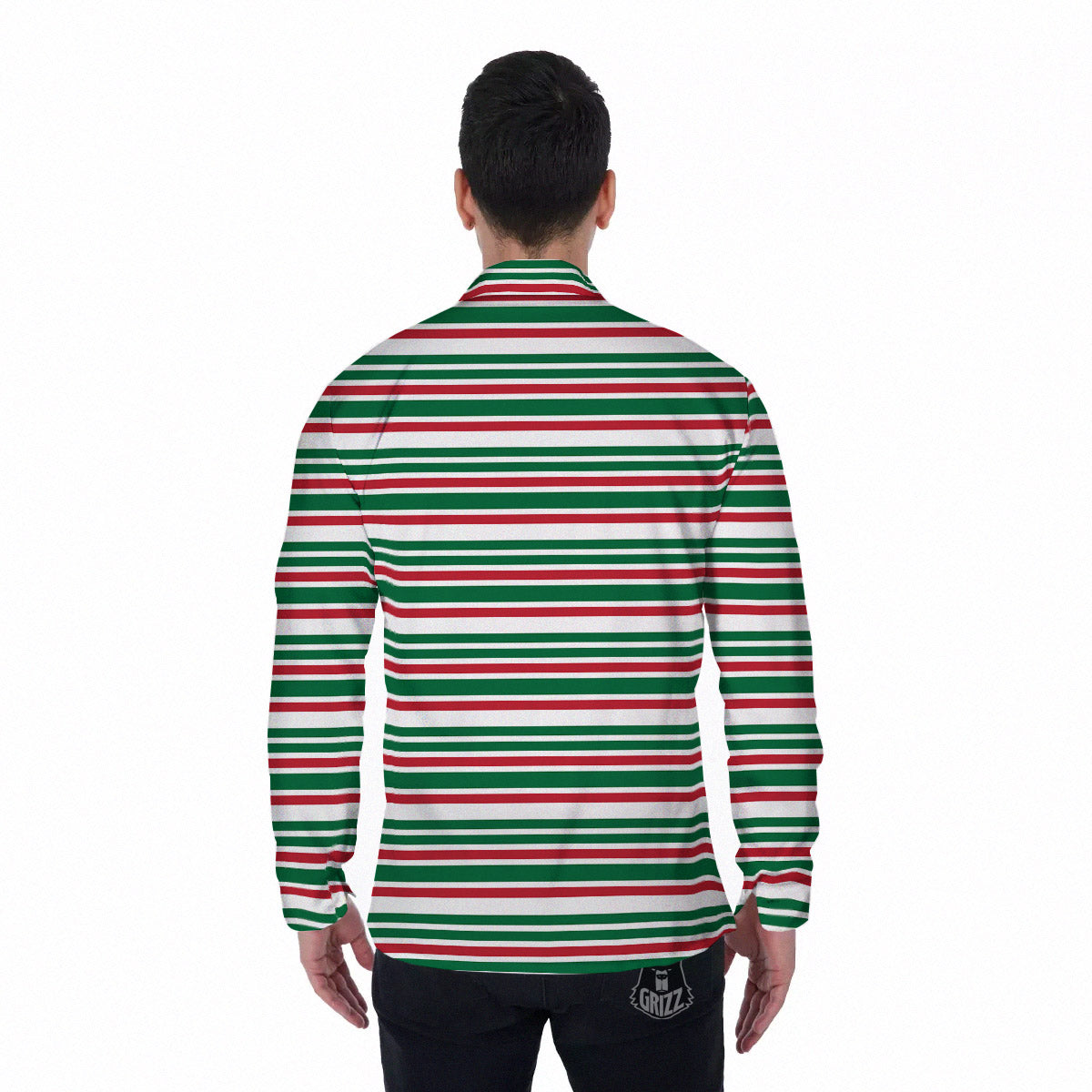 Stripe Candy Cane Print Pattern Men's Long Sleeve Shirts-grizzshop