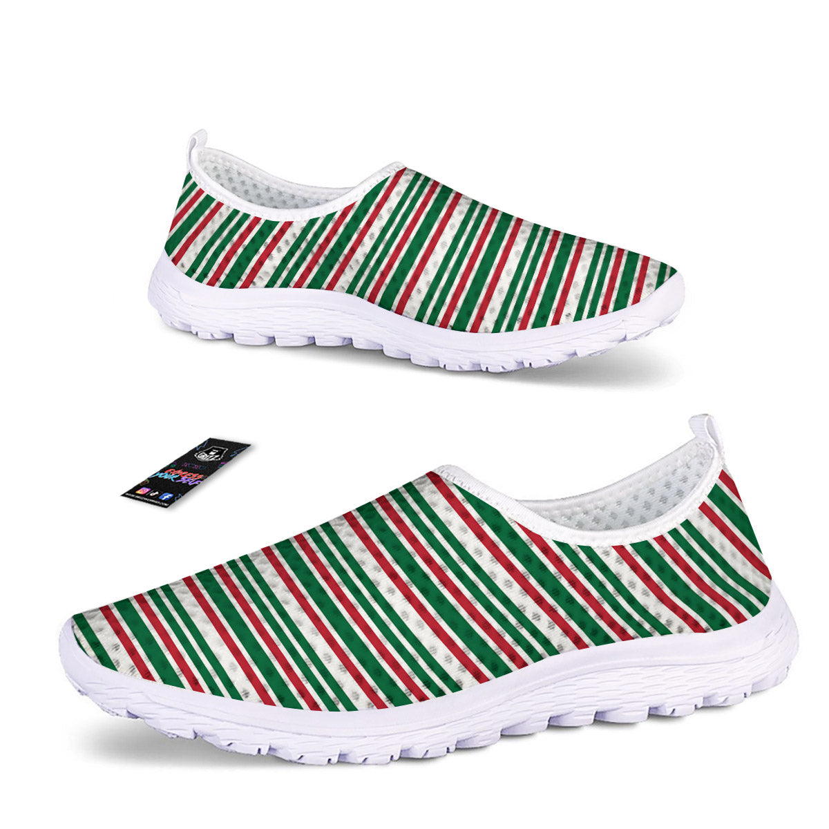 Stripe Candy Cane Print Pattern Nurse Shoes-grizzshop