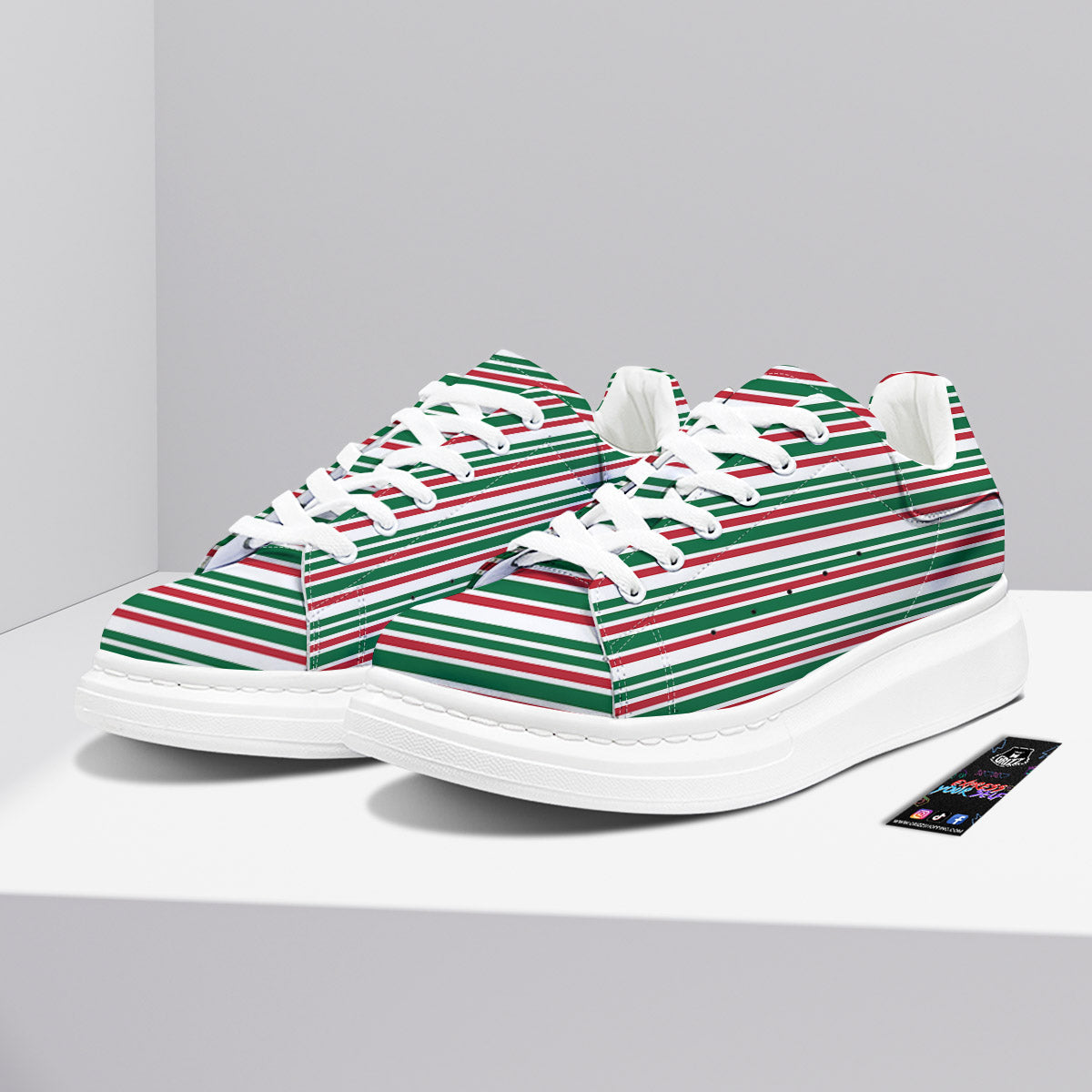 Stripe Candy Cane Print Pattern Platform Shoes-grizzshop