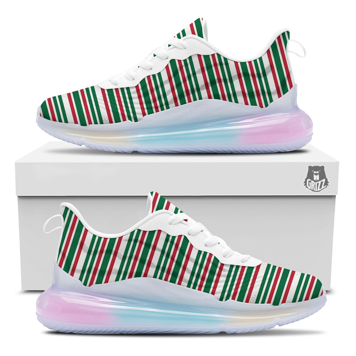 Stripe Candy Cane Print Pattern Running Sneakers-grizzshop