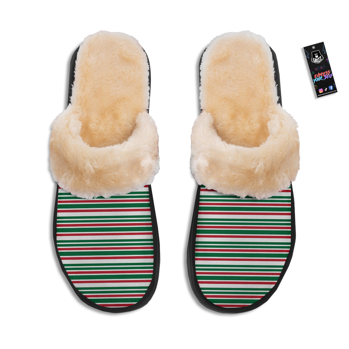 Stripe Candy Cane Print Pattern Slippers-grizzshop