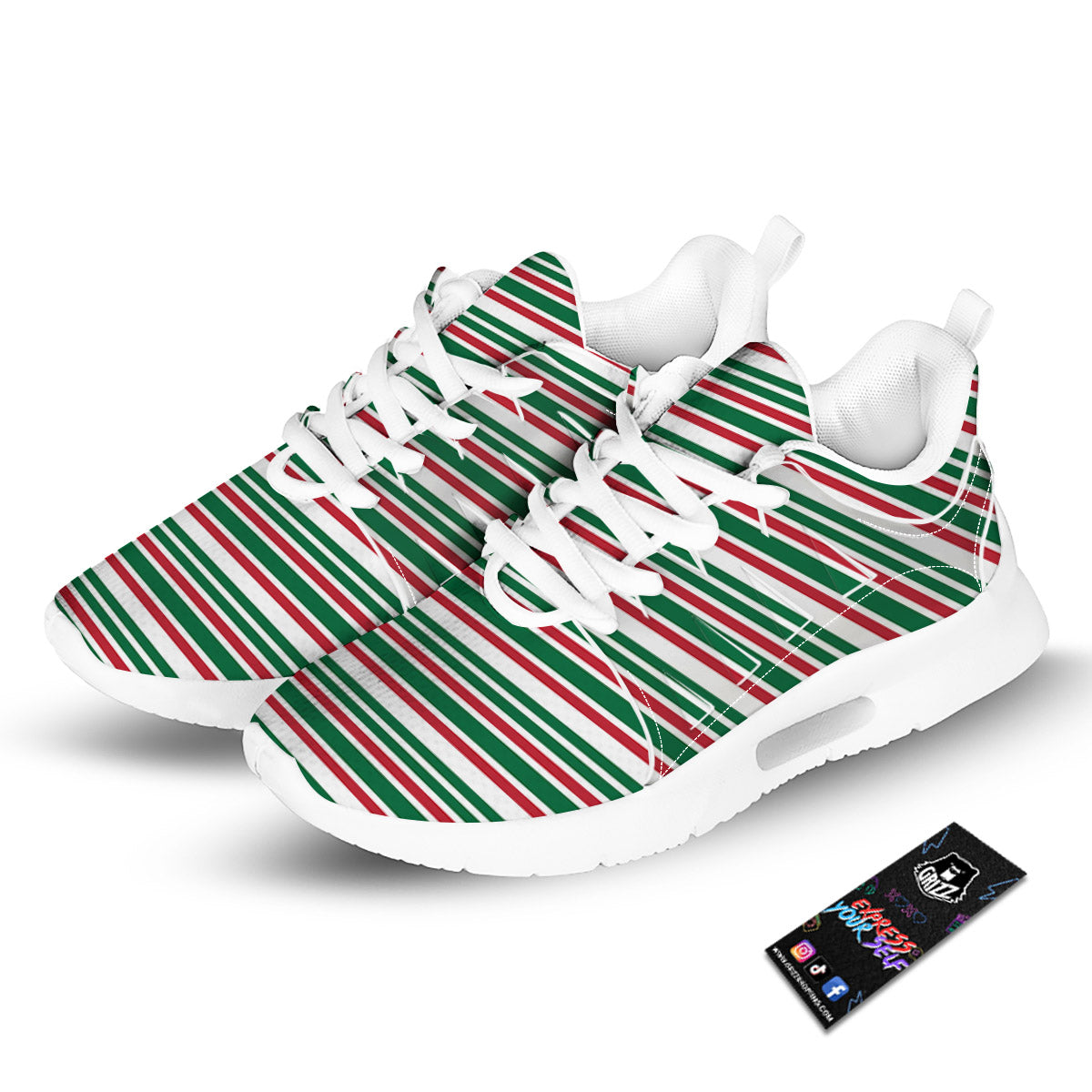 Stripe Candy Cane Print Pattern Tennis Shoes-grizzshop