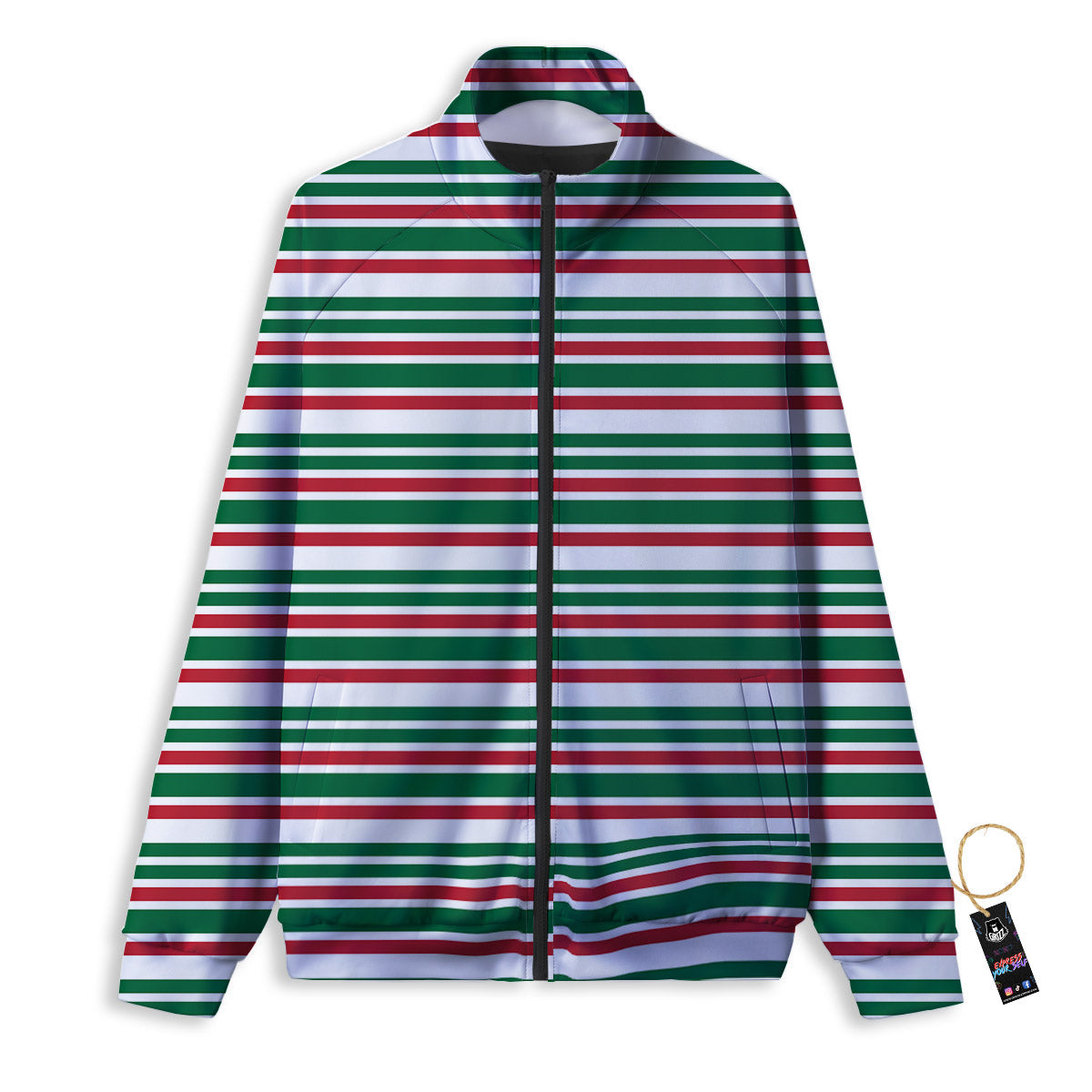 Stripe Candy Cane Print Pattern Track Jacket-grizzshop