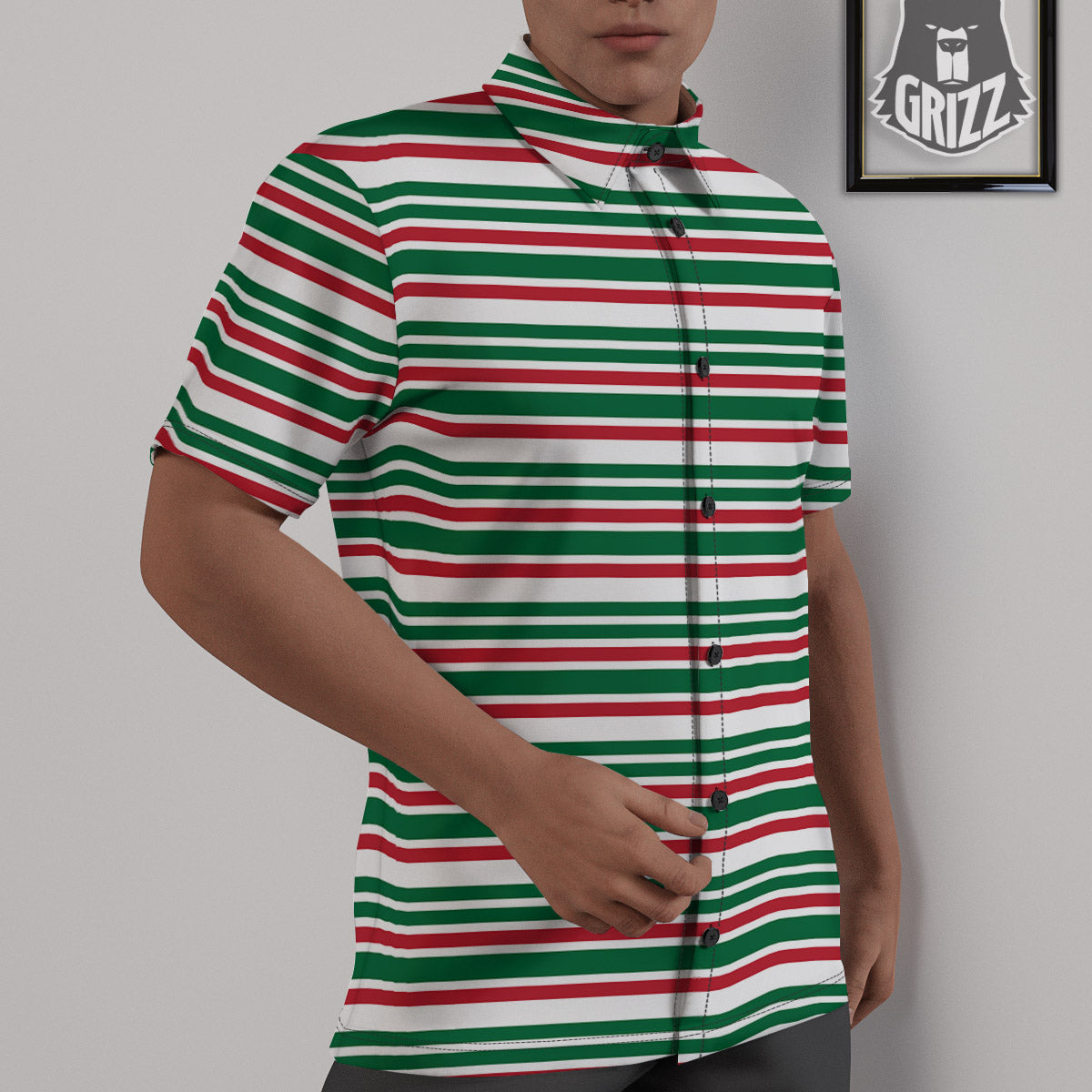 Stripe Candy Cane Print Pattern Untucked Shirts-grizzshop