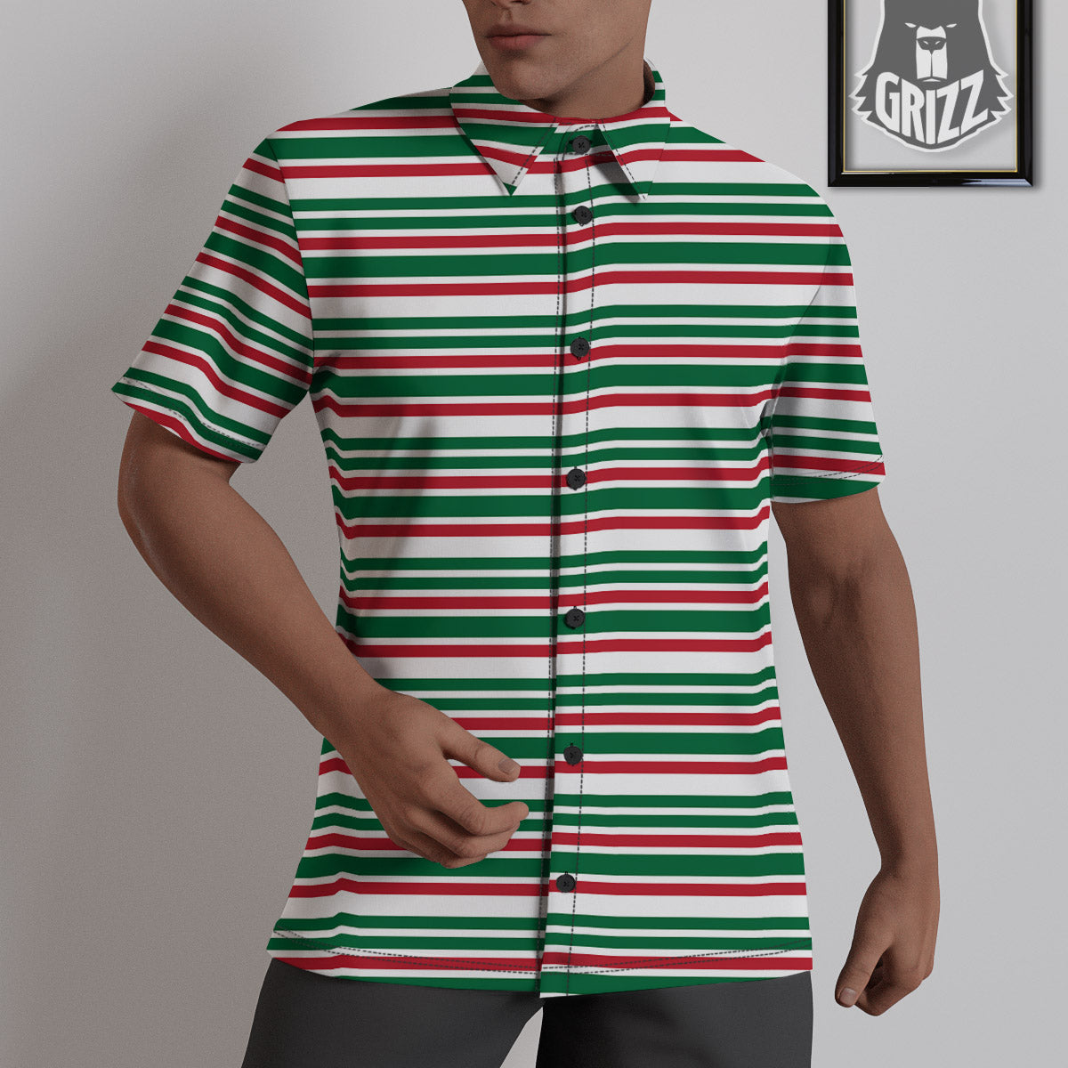 Stripe Candy Cane Print Pattern Untucked Shirts-grizzshop