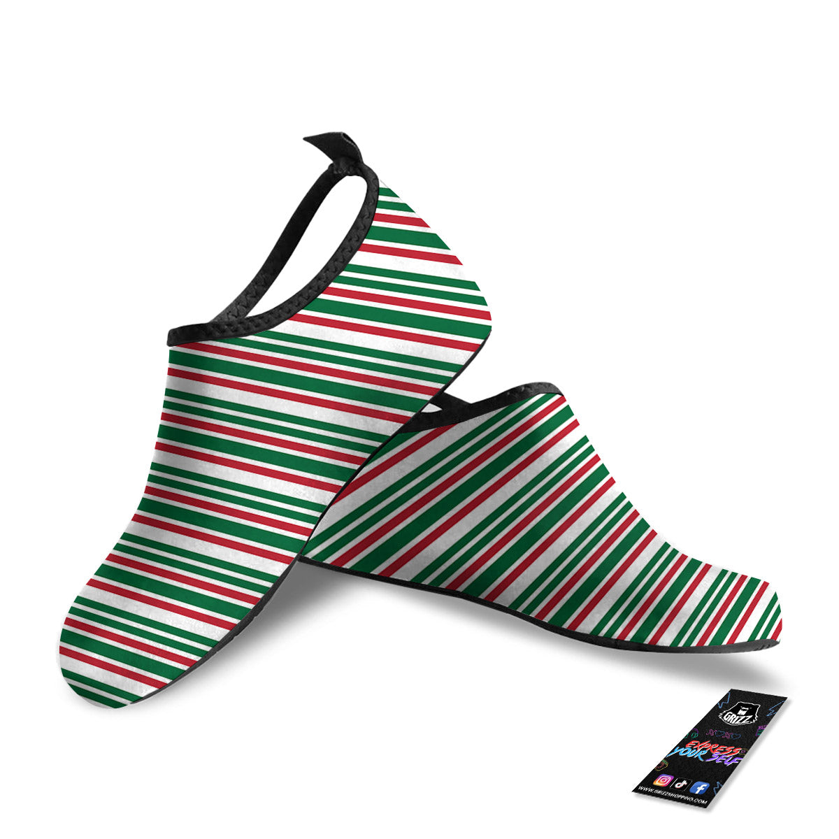 Stripe Candy Cane Print Pattern Water Shoes-grizzshop