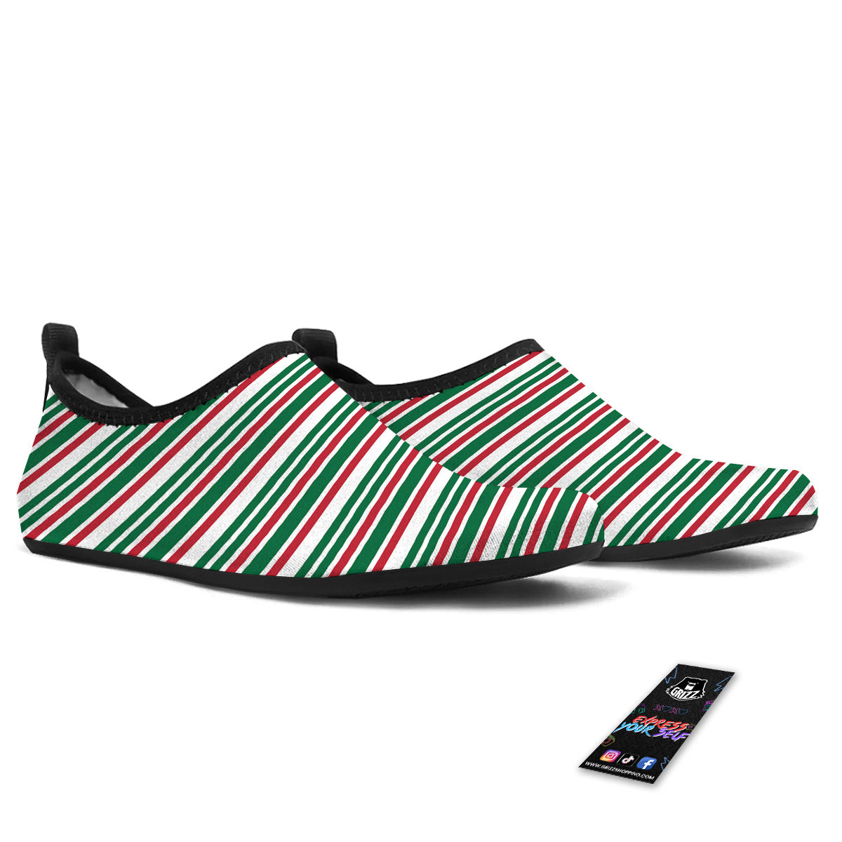 Stripe Candy Cane Print Pattern Water Shoes-grizzshop