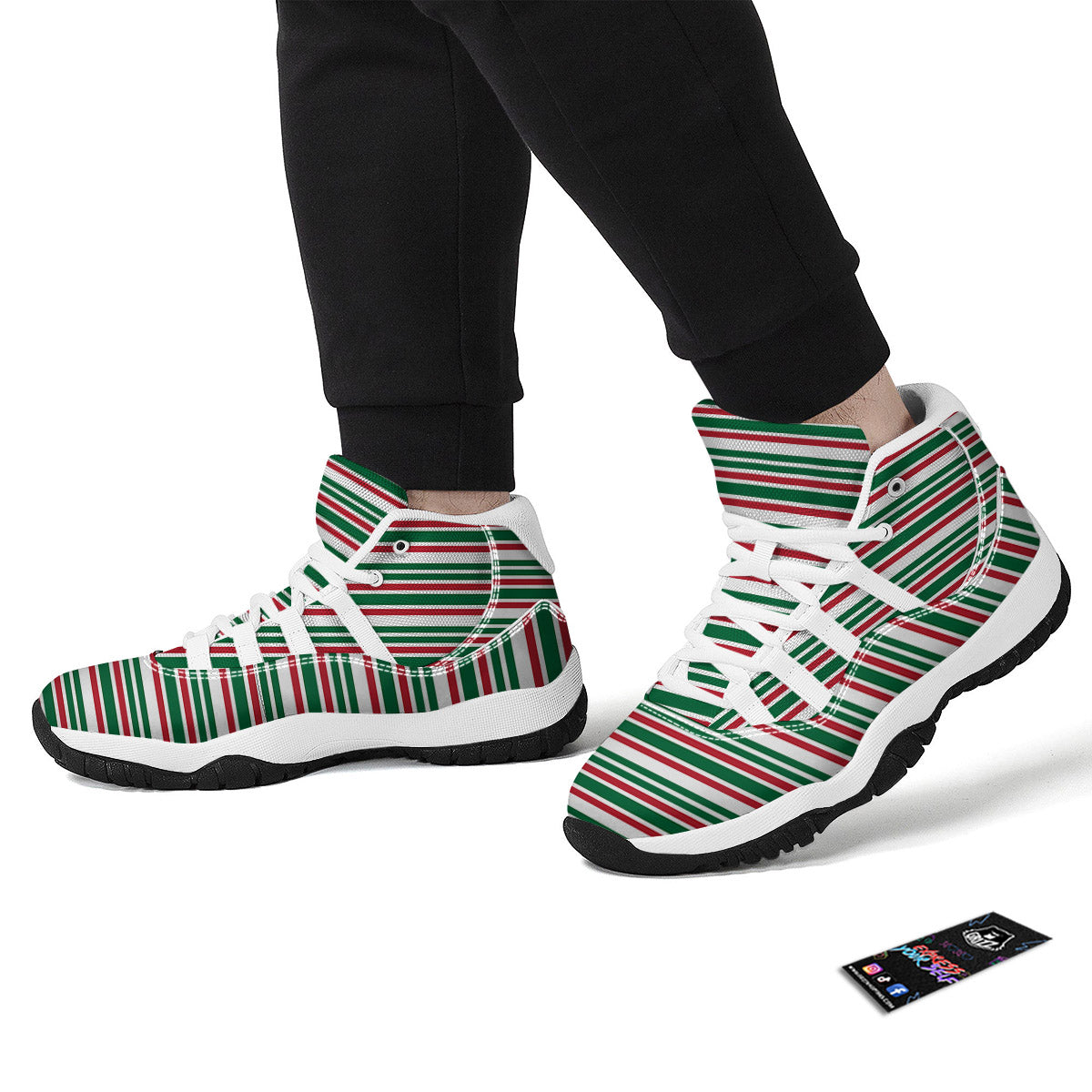 Stripe Candy Cane Print Pattern White Bball Shoes-grizzshop