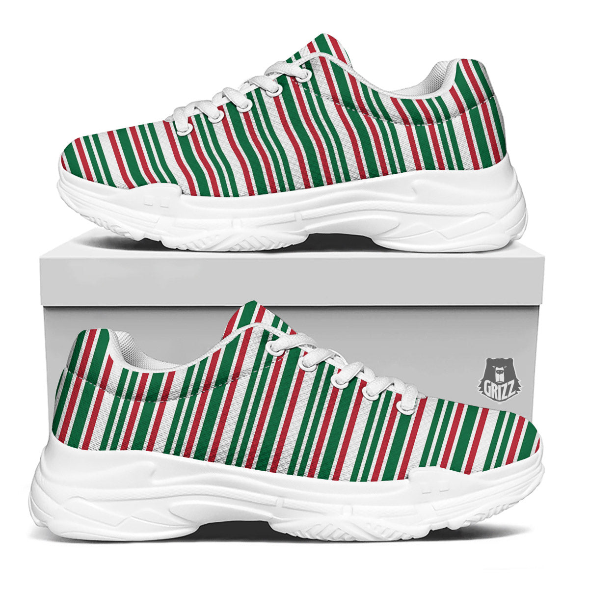 Stripe Candy Cane Print Pattern White Chunky Shoes-grizzshop