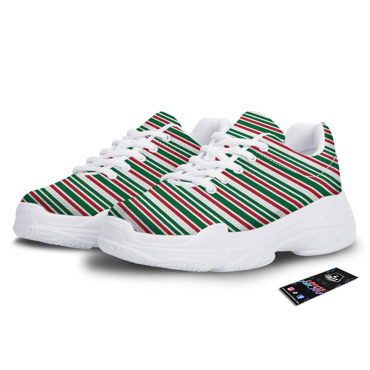 Stripe Candy Cane Print Pattern White Chunky Shoes-grizzshop