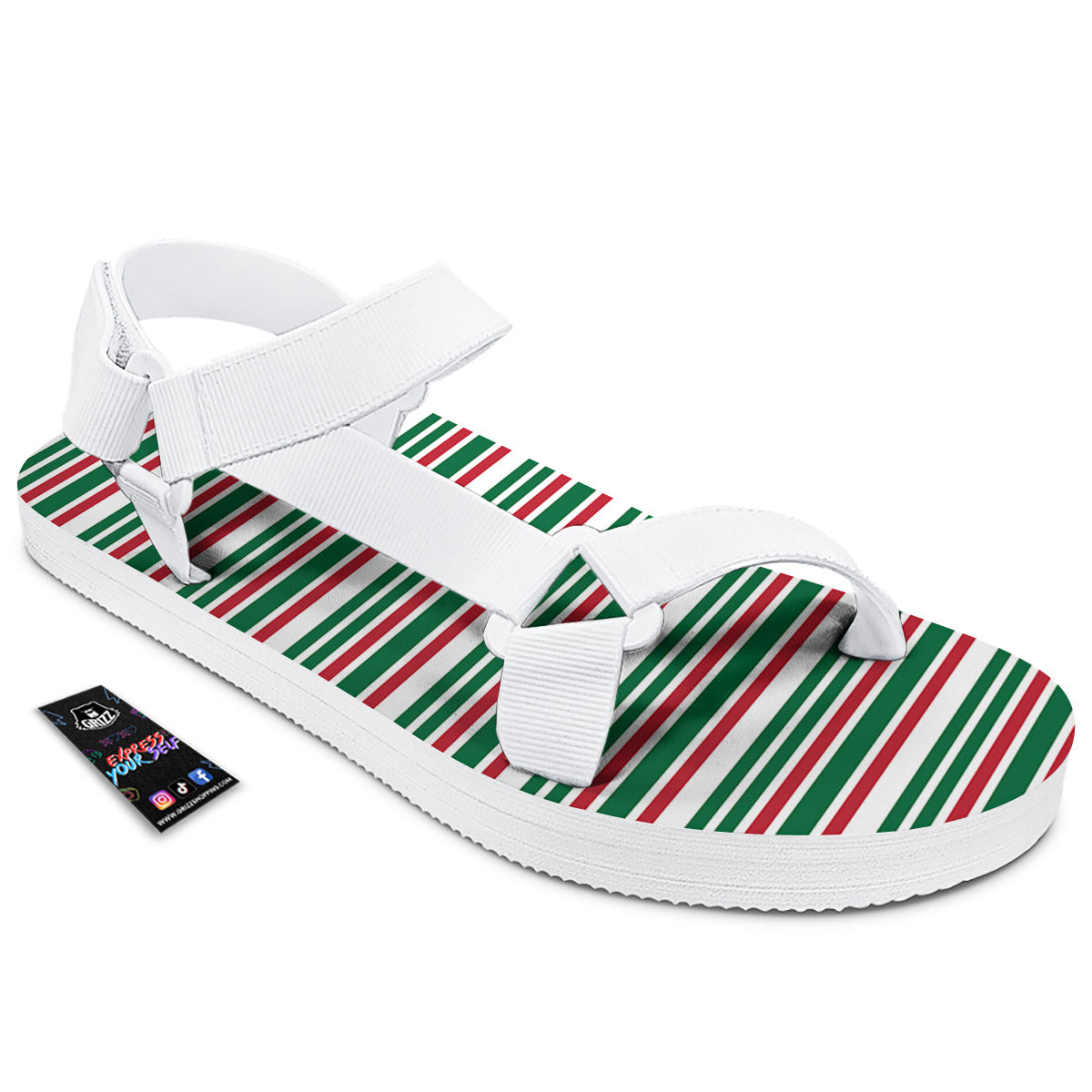 Stripe Candy Cane Print Pattern White Open Toe Sandals-grizzshop