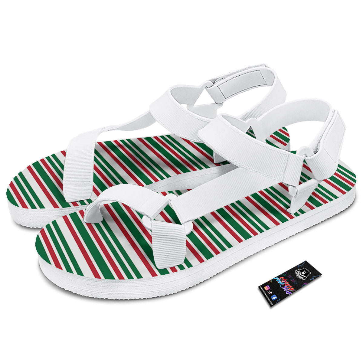 Stripe Candy Cane Print Pattern White Open Toe Sandals-grizzshop
