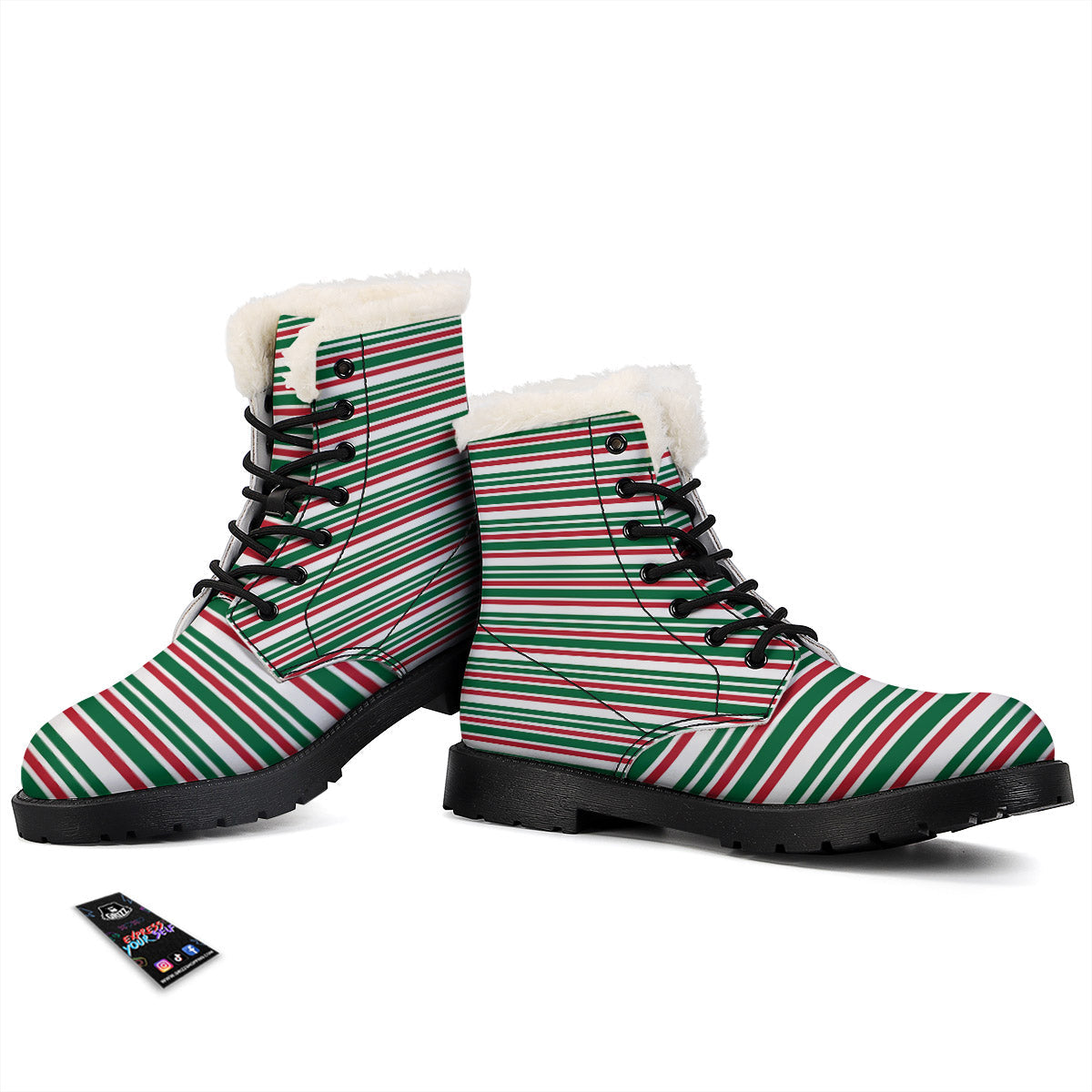 Stripe Candy Cane Print Pattern Winter Boots-grizzshop