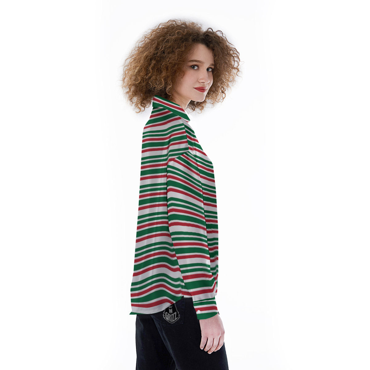 Stripe Candy Cane Print Pattern Women's Long Sleeve Shirts-grizzshop