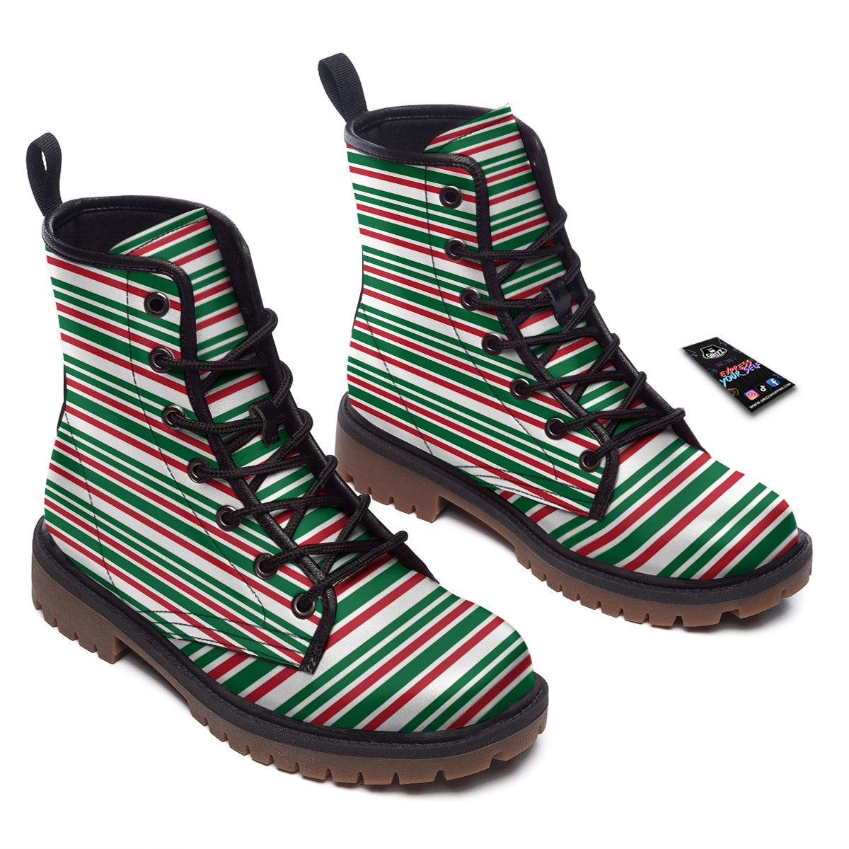 Stripe Candy Cane Print Pattern Work Boots-grizzshop