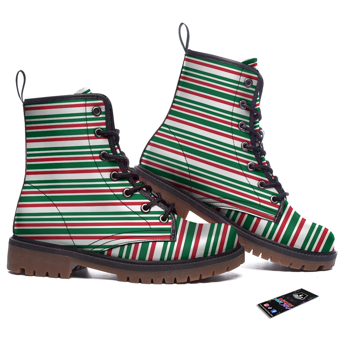 Stripe Candy Cane Print Pattern Work Boots-grizzshop