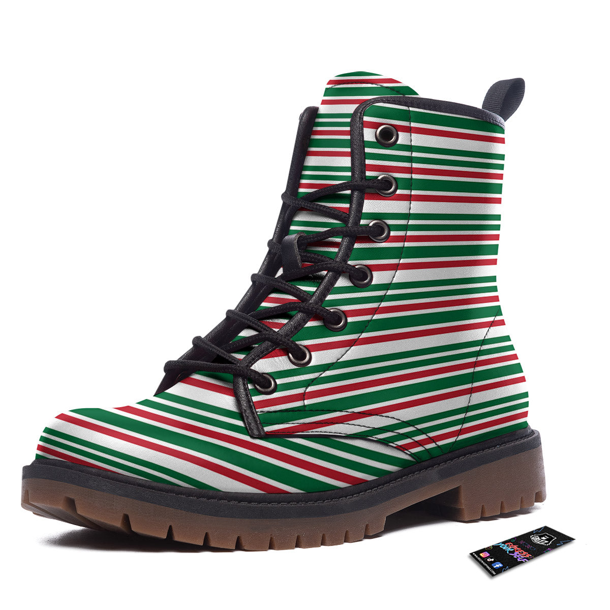 Stripe Candy Cane Print Pattern Work Boots-grizzshop