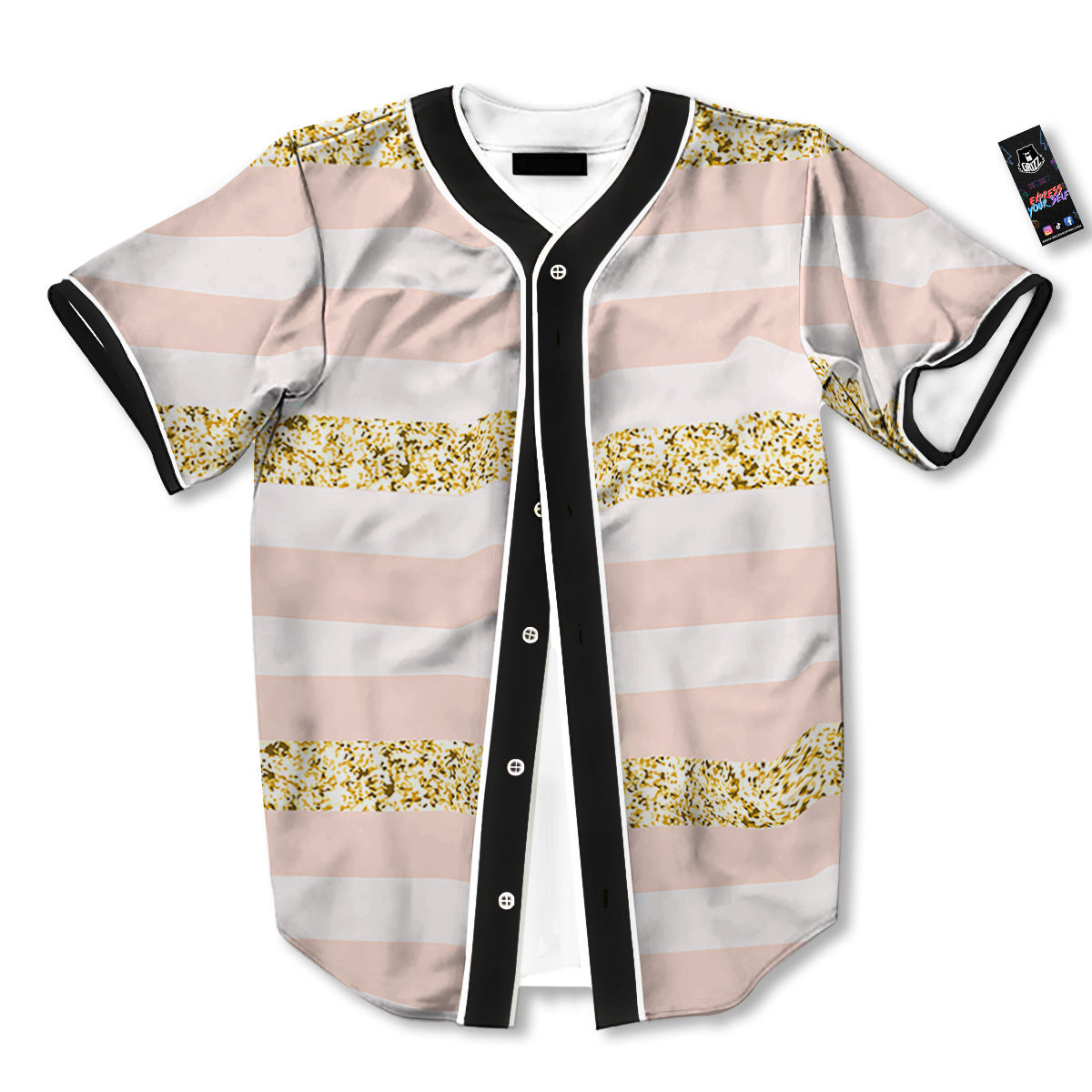 Stripe Glitter Gold Print Pattern Baseball Jersey-grizzshop