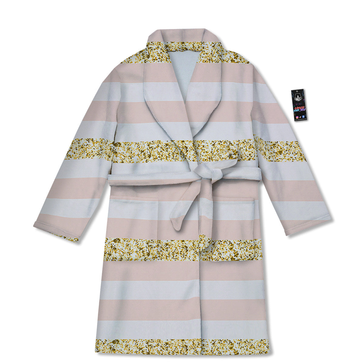 Stripe Glitter Gold Print Pattern Bathrobe-grizzshop