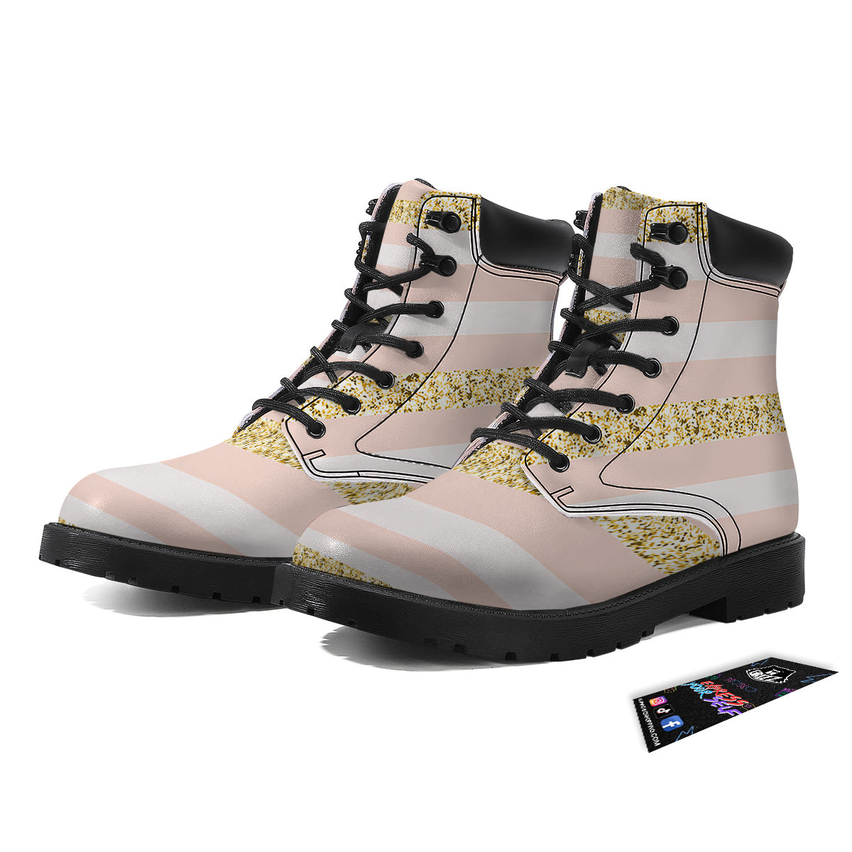 Stripe Glitter Gold Print Pattern Boots-grizzshop