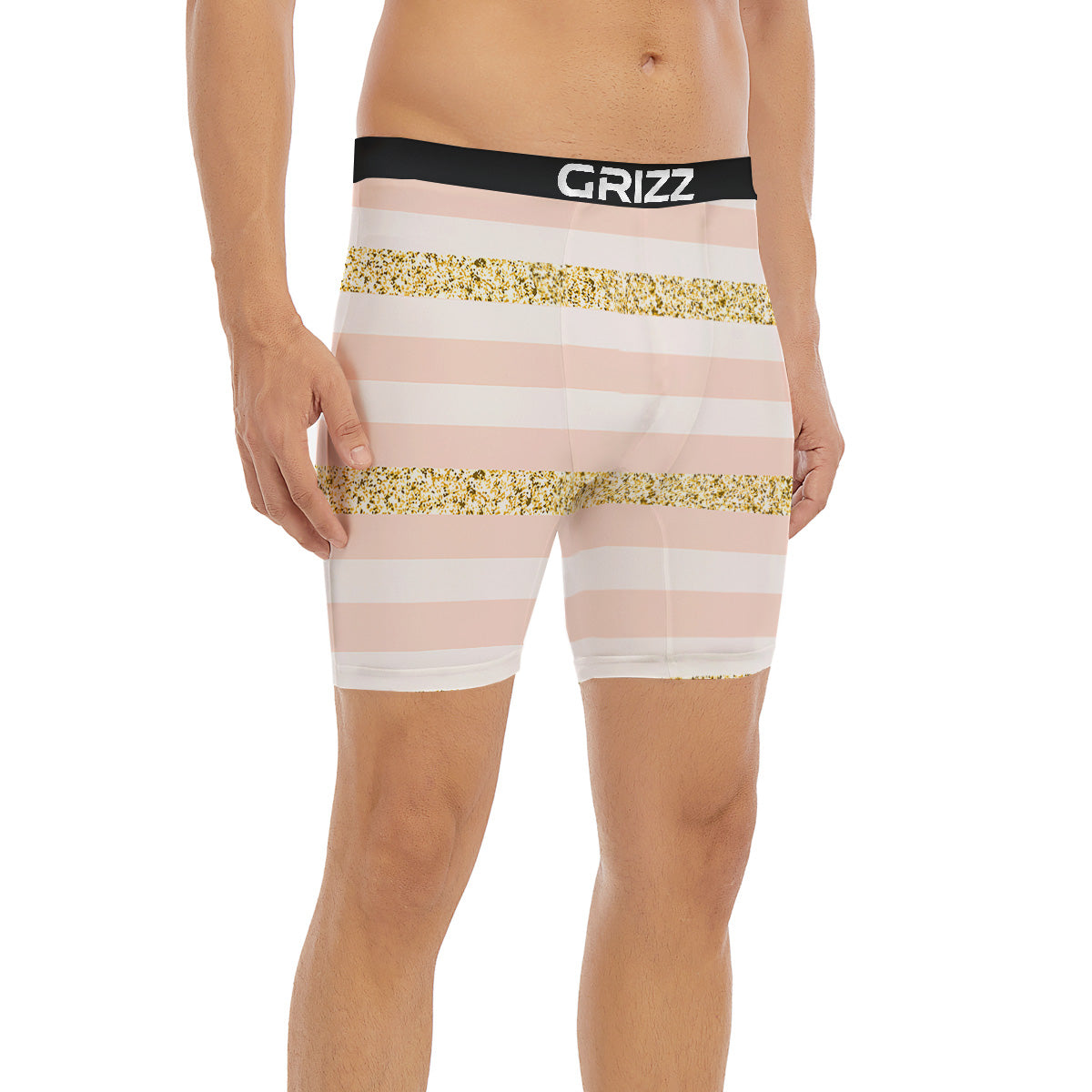 Stripe Glitter Gold Print Pattern Boxer Briefs-grizzshop