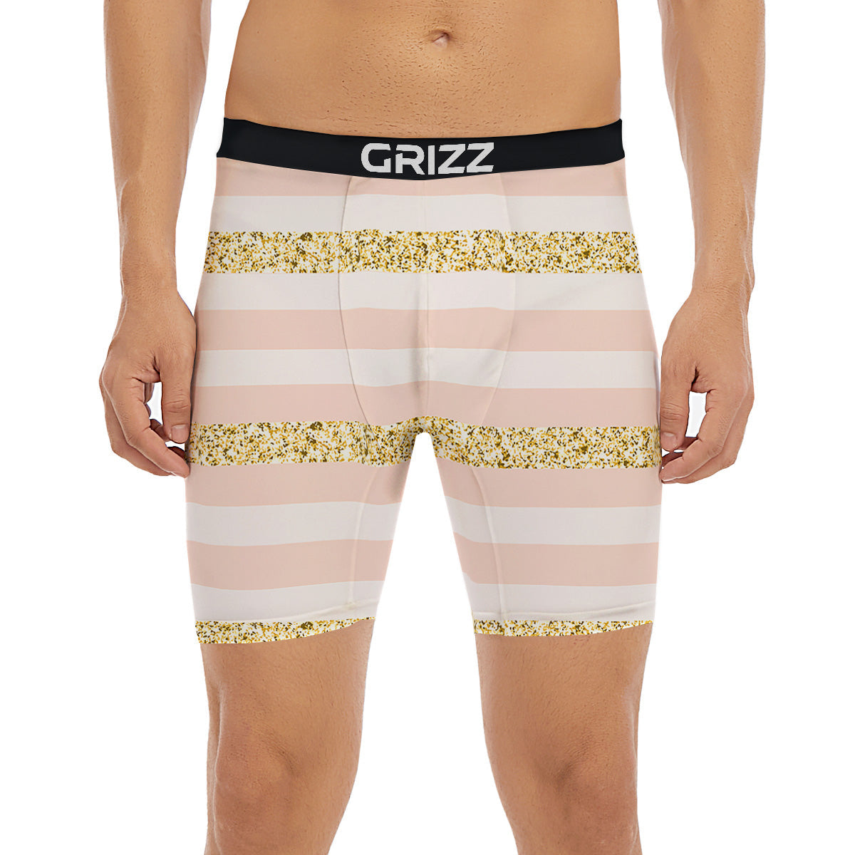 Stripe Glitter Gold Print Pattern Boxer Briefs-grizzshop