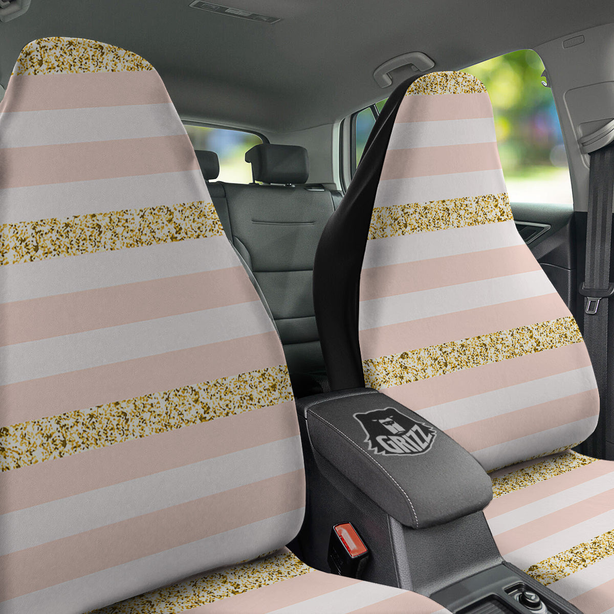 Stripe Glitter Gold Print Pattern Car Seat Covers-grizzshop