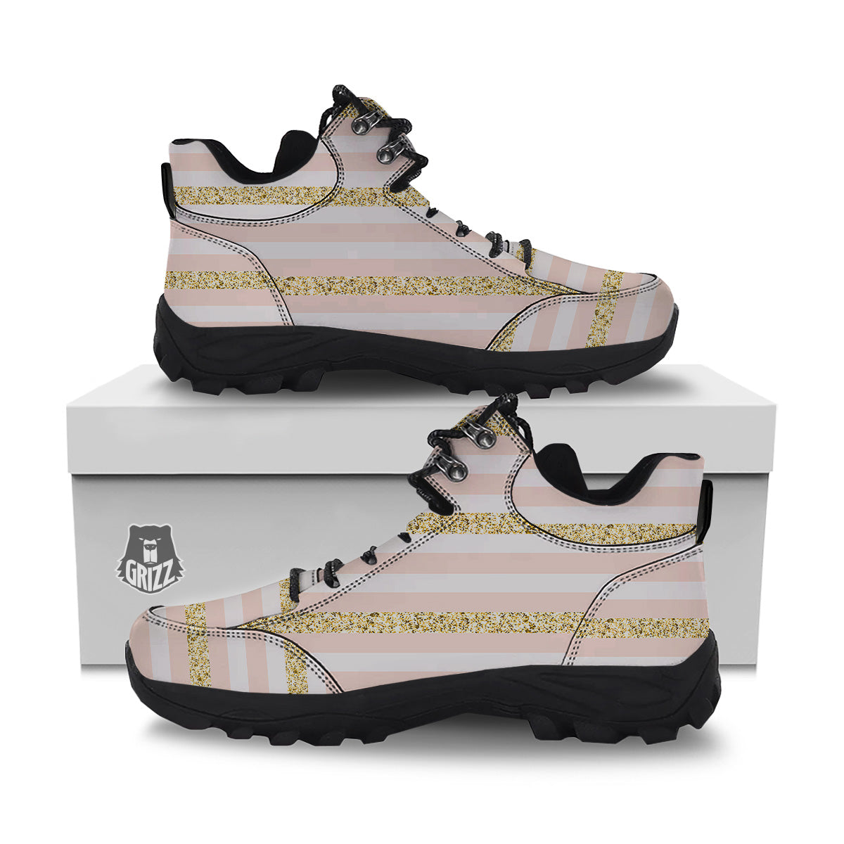 Stripe Glitter Gold Print Pattern Hiking Shoes-grizzshop