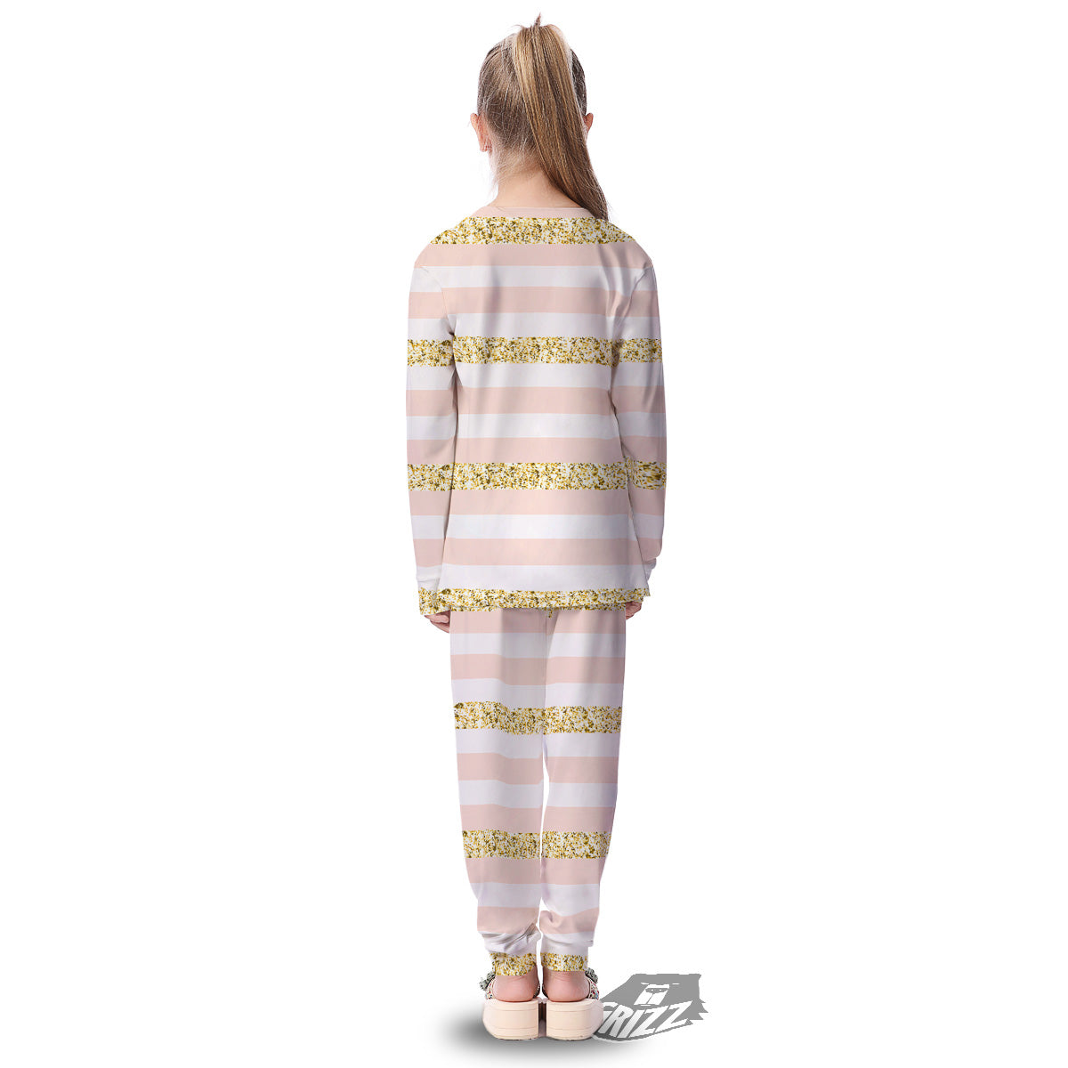Stripe Glitter Gold Print Pattern Kid's Pajamas-grizzshop