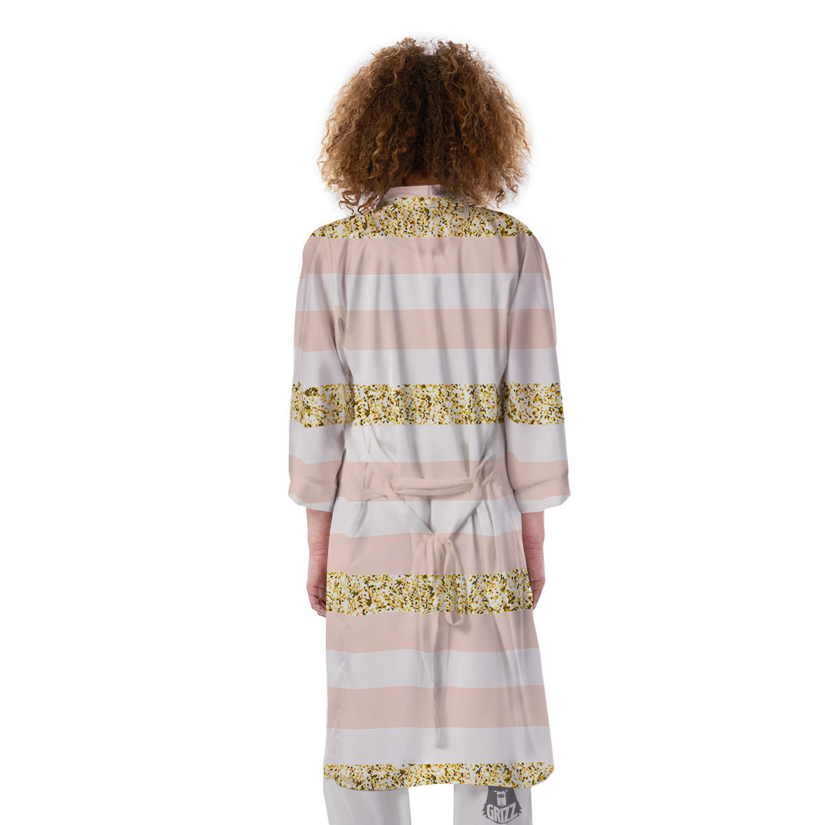 Stripe Glitter Gold Print Pattern Kimono-grizzshop