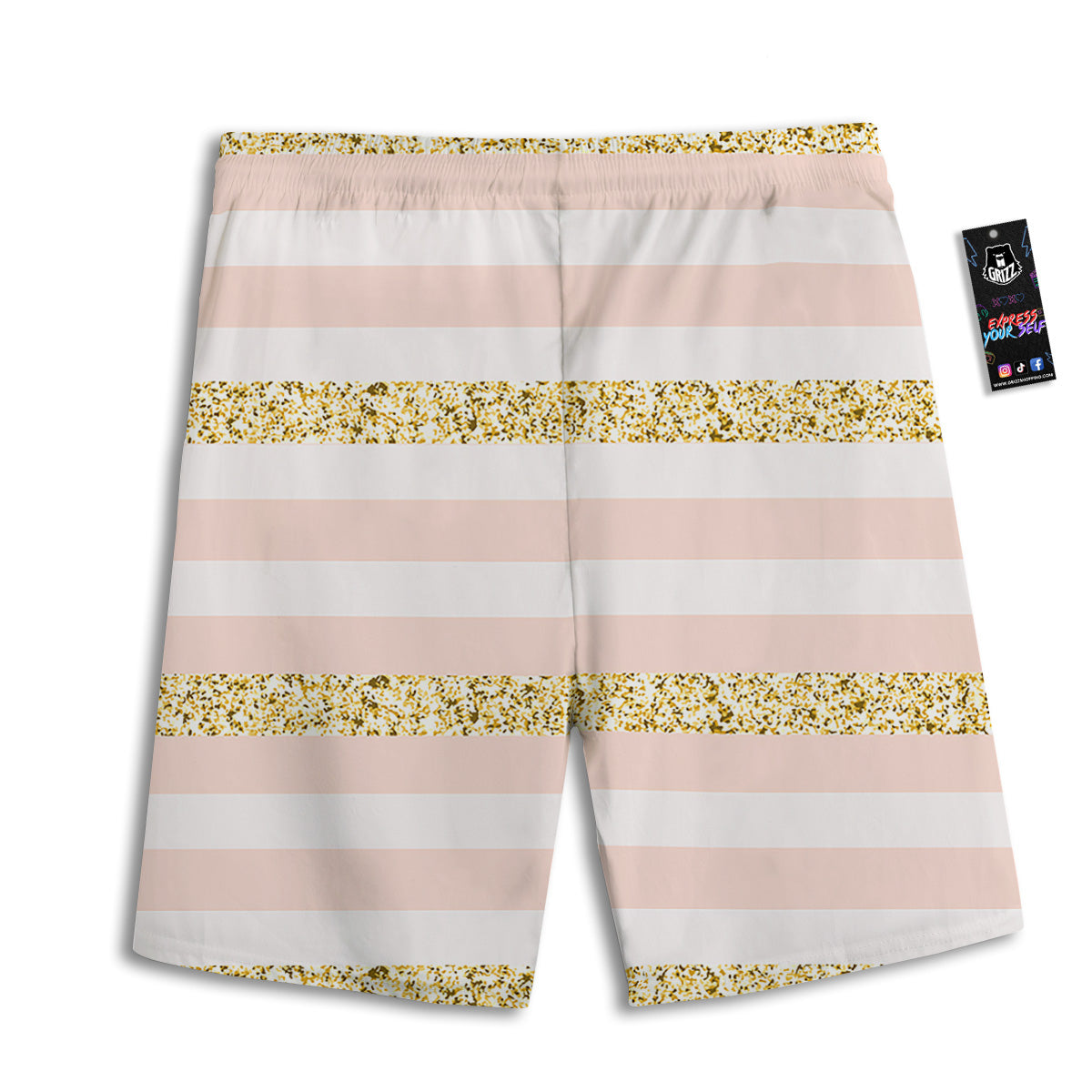 Stripe Glitter Gold Print Pattern Men's Athletic Shorts
