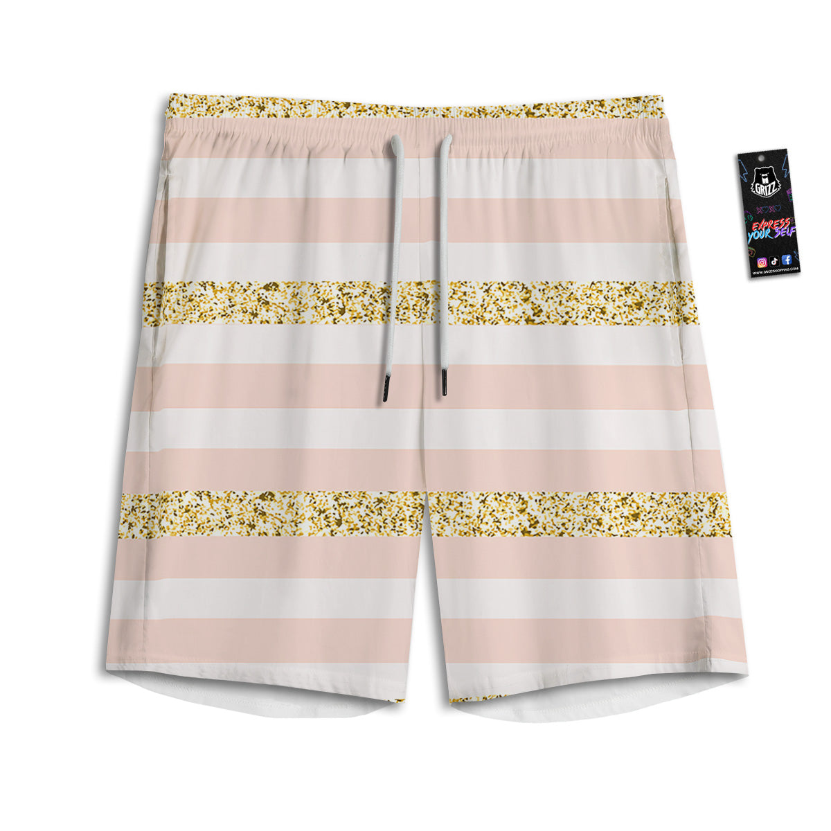 Stripe Glitter Gold Print Pattern Men's Athletic Shorts