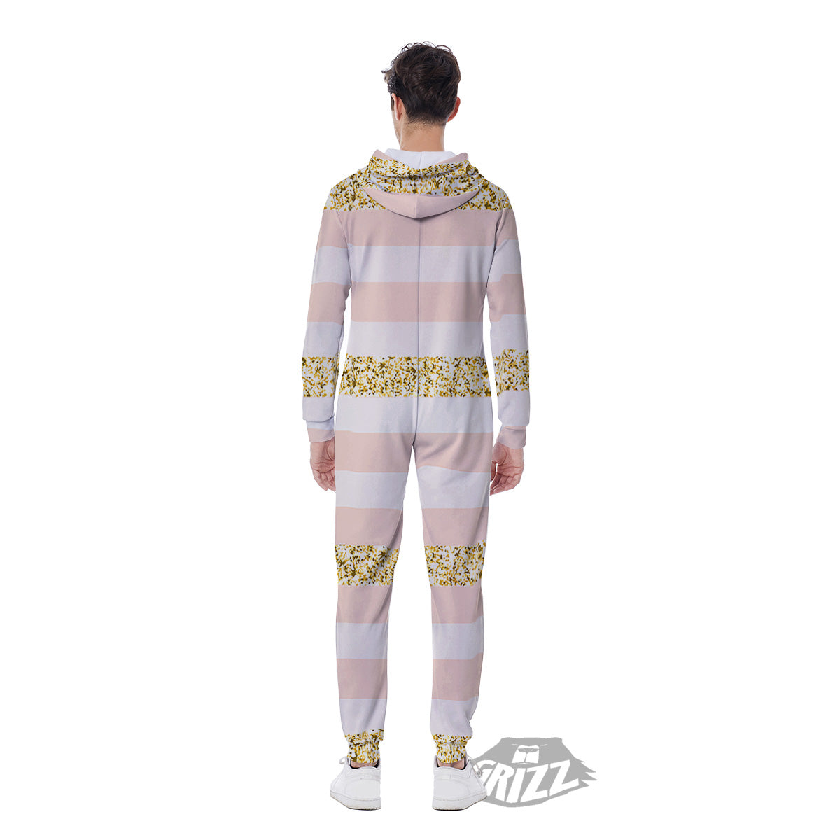 Stripe Glitter Gold Print Pattern Men's Jumpsuit-grizzshop