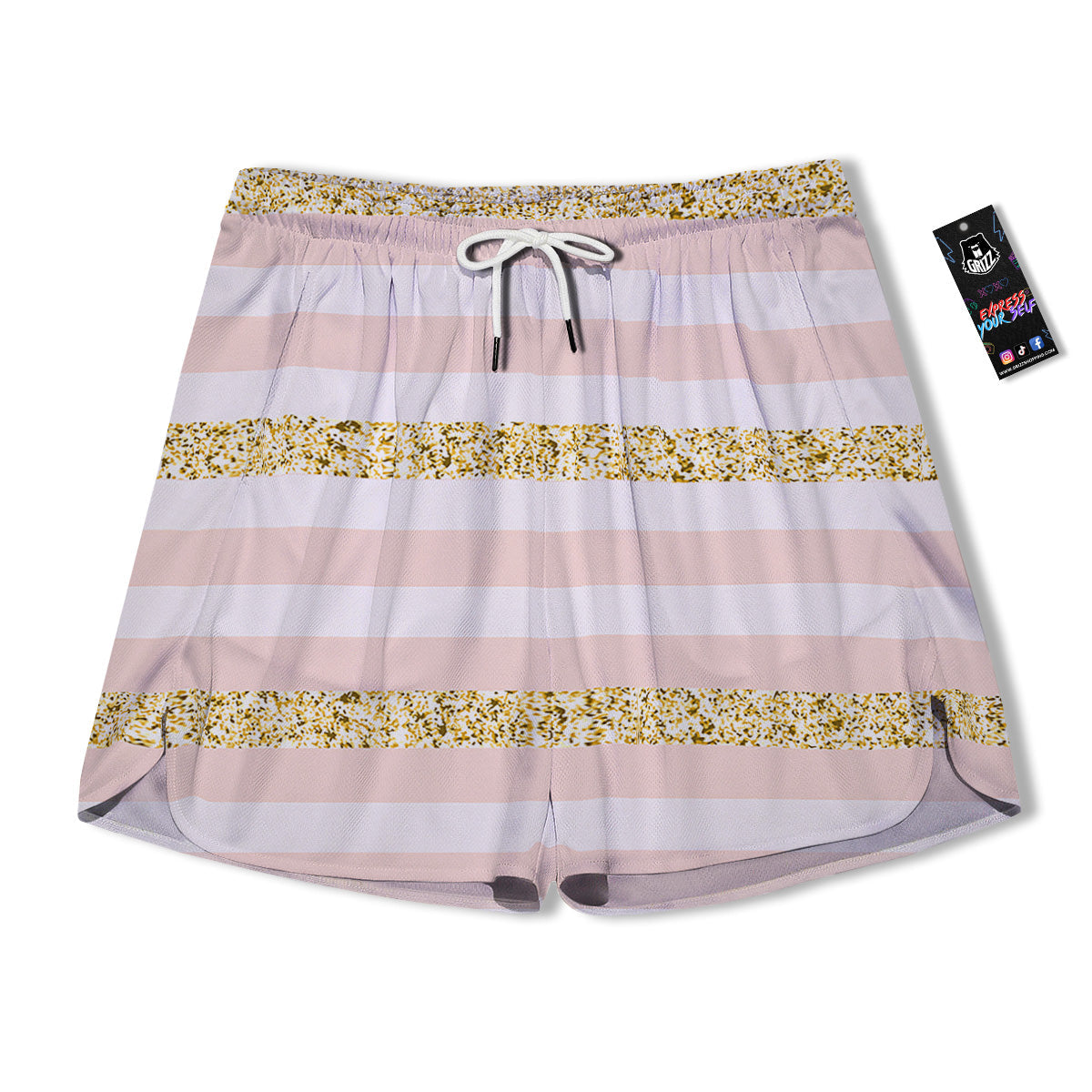 Stripe Glitter Gold Print Pattern Men's Running Shorts-grizzshop