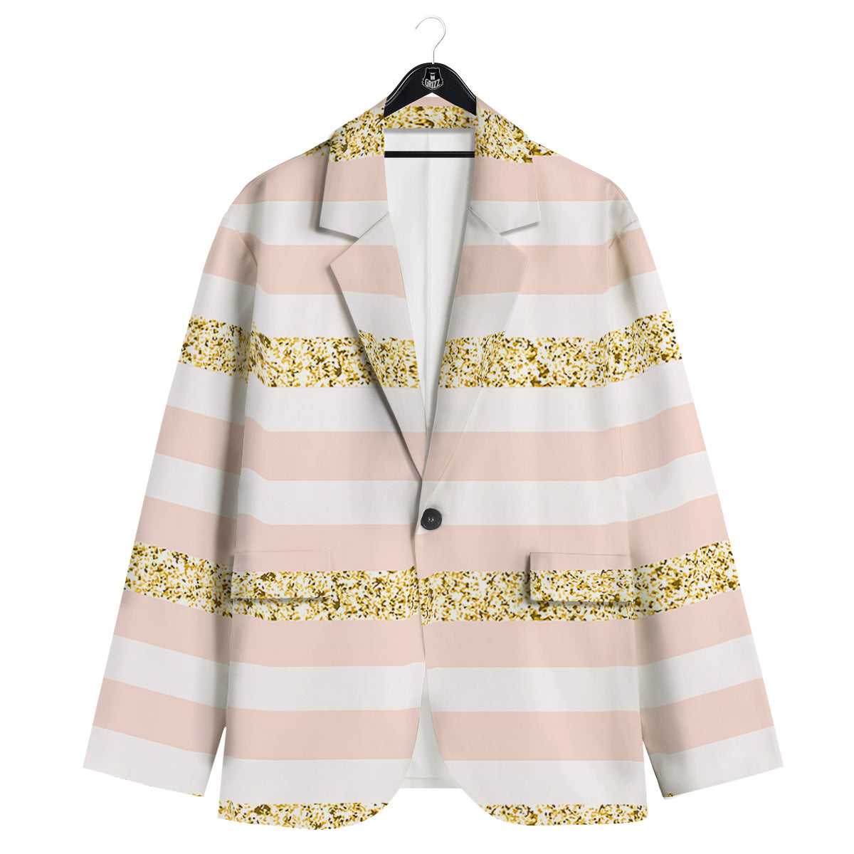 Stripe Glitter Gold Print Pattern Men's Sport Coat-grizzshop