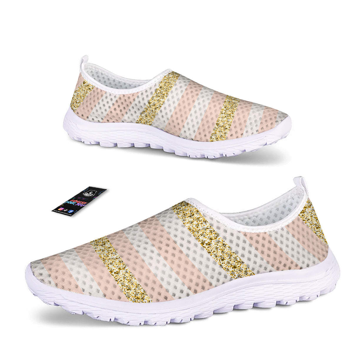 Stripe Glitter Gold Print Pattern Nurse Shoes-grizzshop